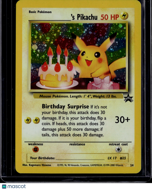 2000 Wizards 'S Birthday Pikachu Holo Black Star Promo #24