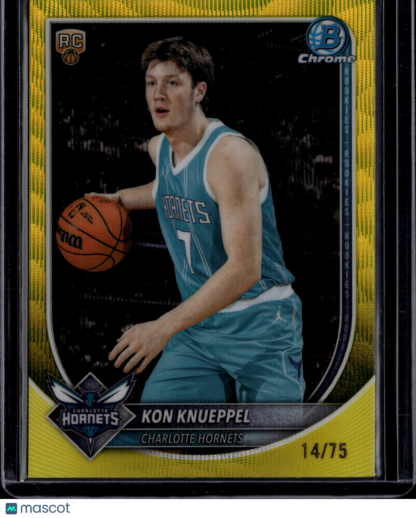 2025 Topps Bowman Chrome Kon Knueppel #BCV-4 Yellow RayWave Refractor 14/75 RC
