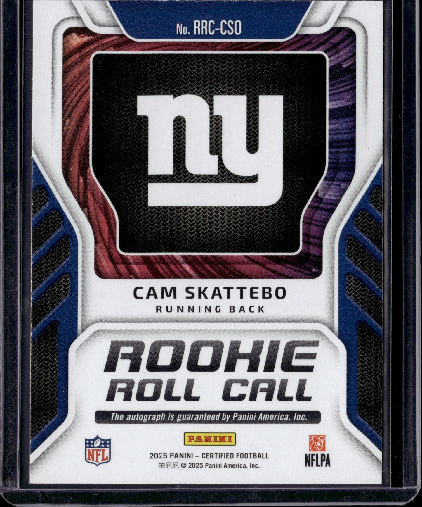 2025 Panini Certified Rookie Roll Call Cam Skattebo #RRC-CSO RC Auto /75
