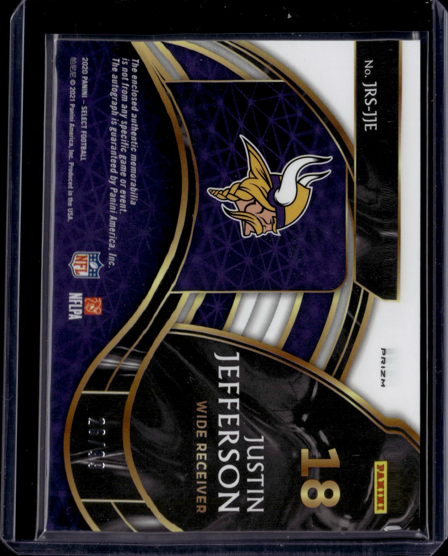 2021 Panini Select Prizm Justin Jefferson #JRS-JJE Auto /99 Jersey Patch RC