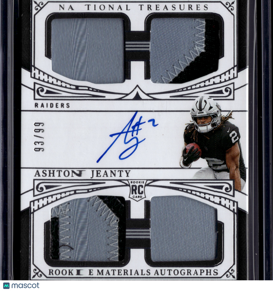 2026 Panini National Treasures Ashton Jeanty #RMAQ-AJY Quad Patch Auto RC /99