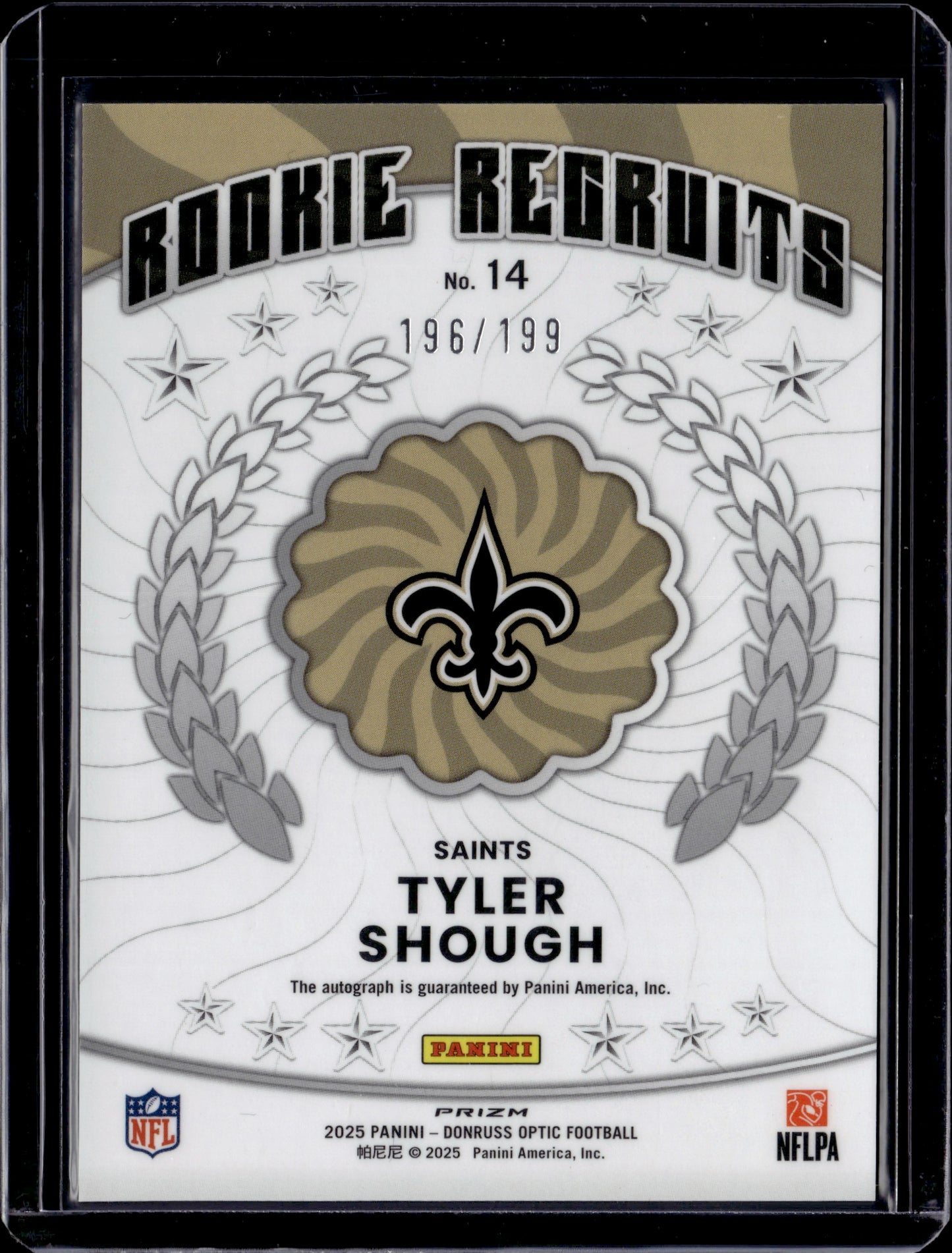 2025 Panini Donruss Optic Prizm Rookie Recruits Tyler Shough #14 Auto /199 RC