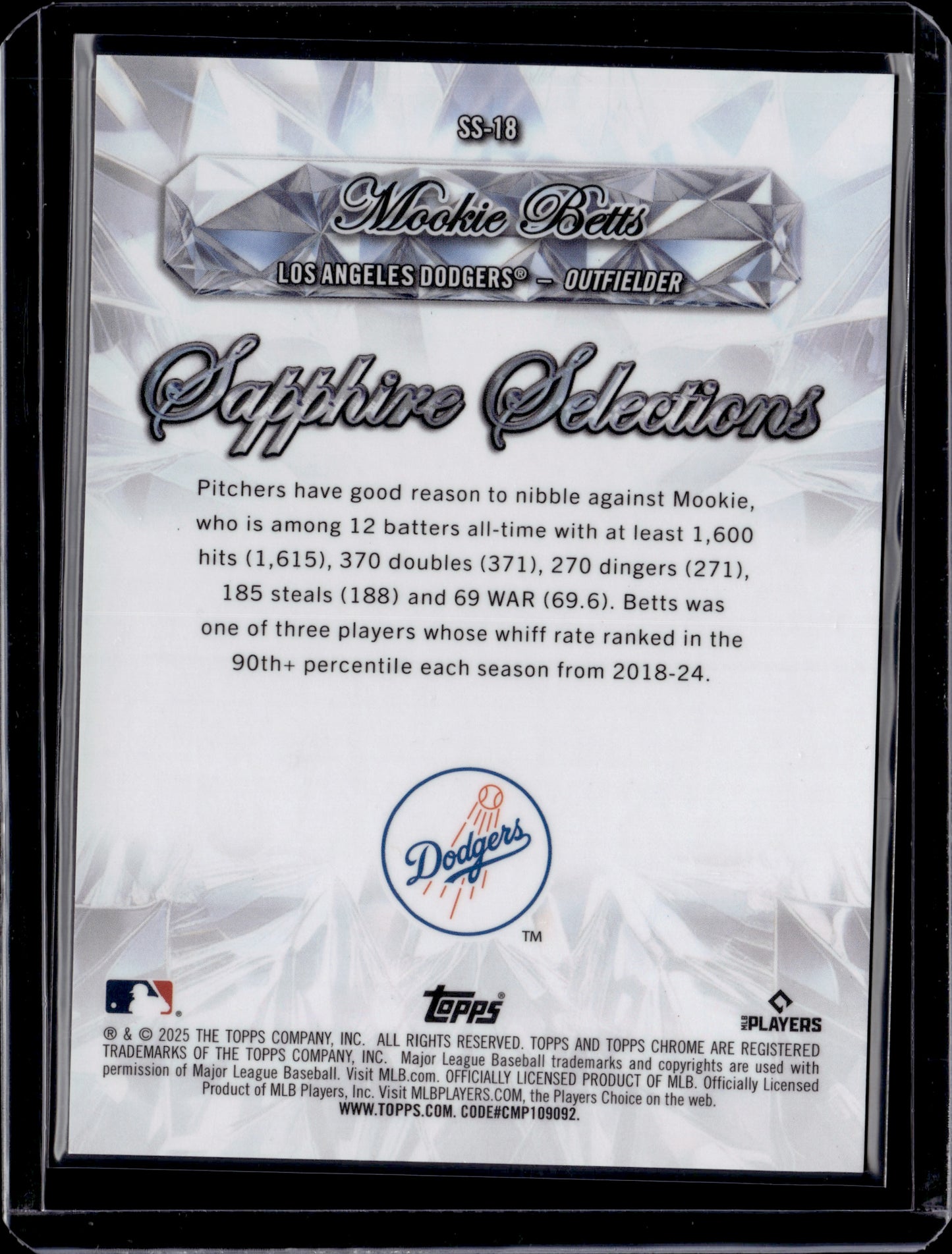 2025 Topps Chrome Sapphire Selections Mookie Betts #SS-18 Black SP /10