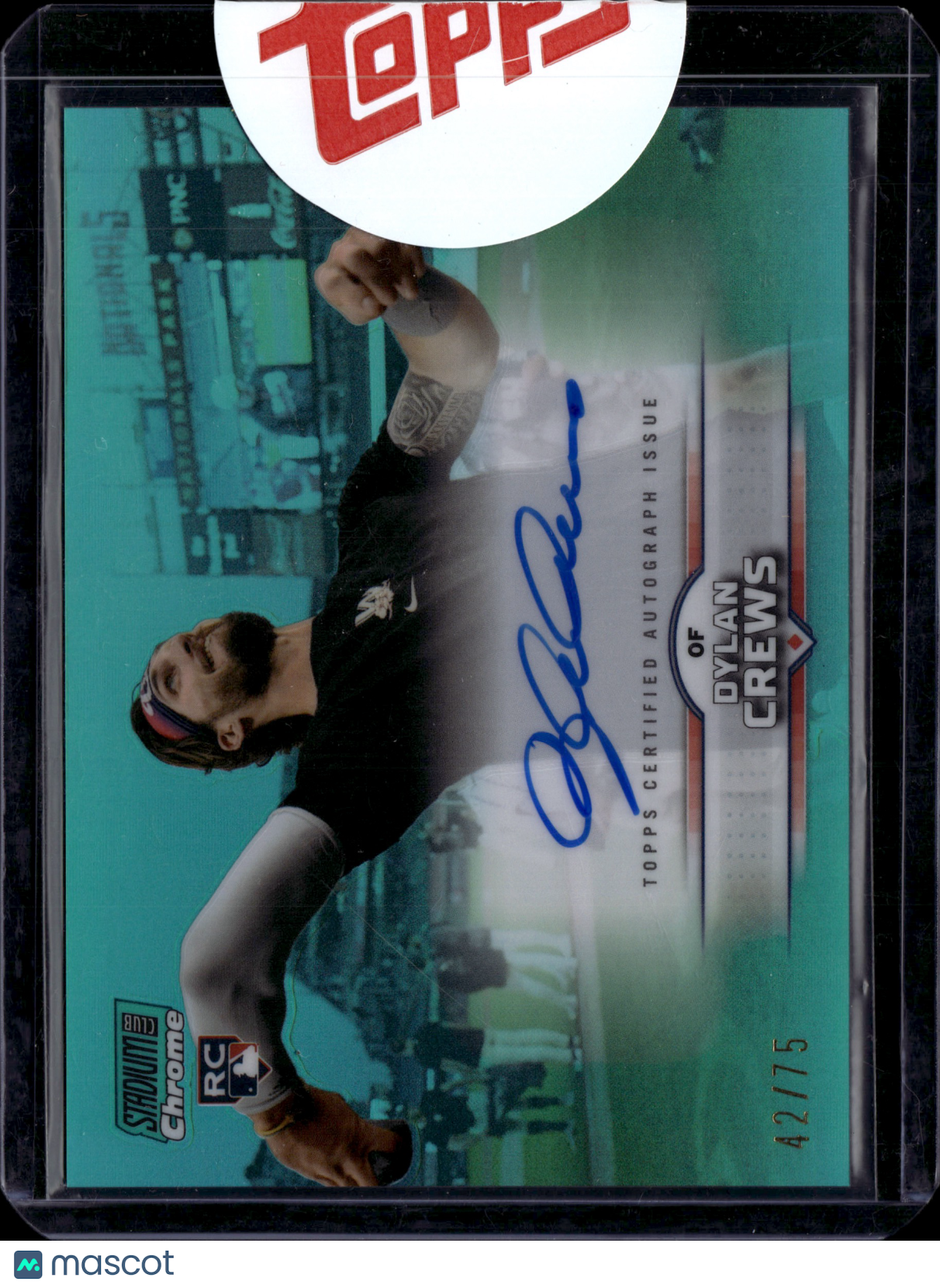 2025 Topps Stadium Club Chrome Dylan Crews #SCC-10 Aqua Auto /75 RC