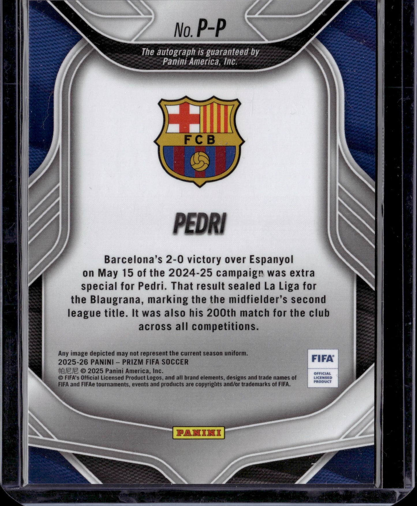 2025 Panini Prizm FIFA Soccer Penmanship Pedri Auto #P-P Blue