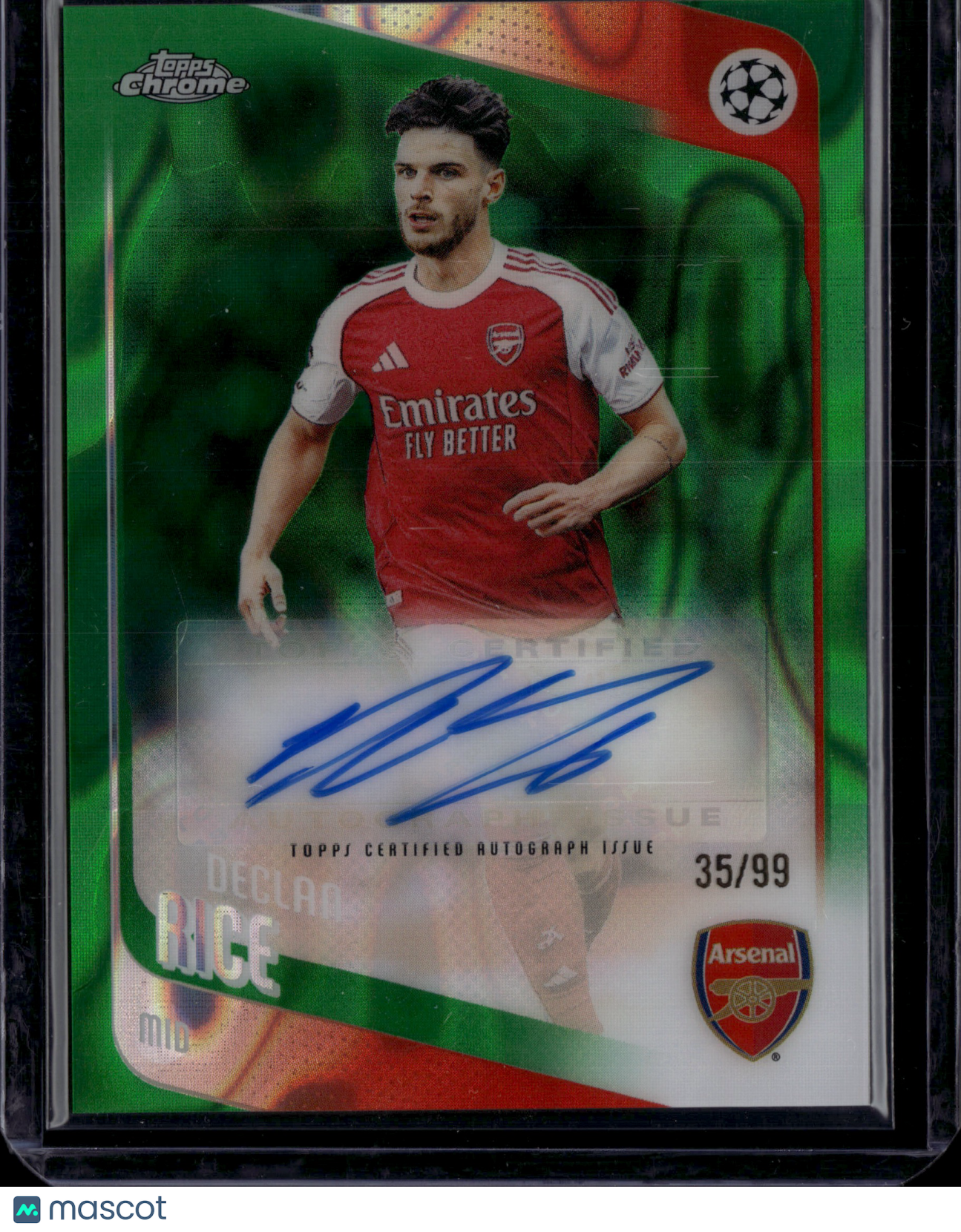 2026 Topps Chrome UEFA Club Competitions Declan Rice #CA-DR Green Auto /99