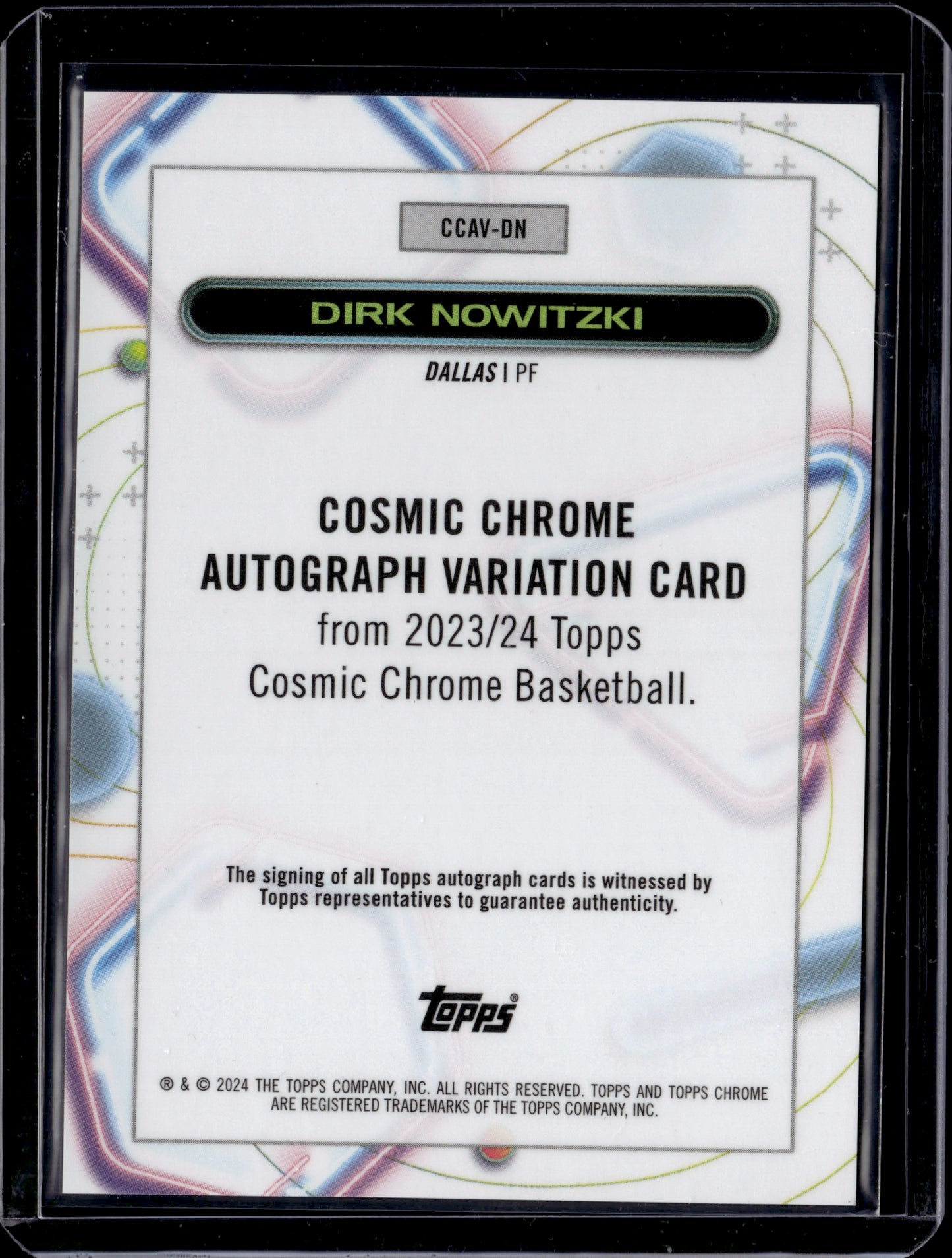 2024 Topps Cosmic Chrome Basketball Dirk Nowitzki #CCAV-DN Autograph /50