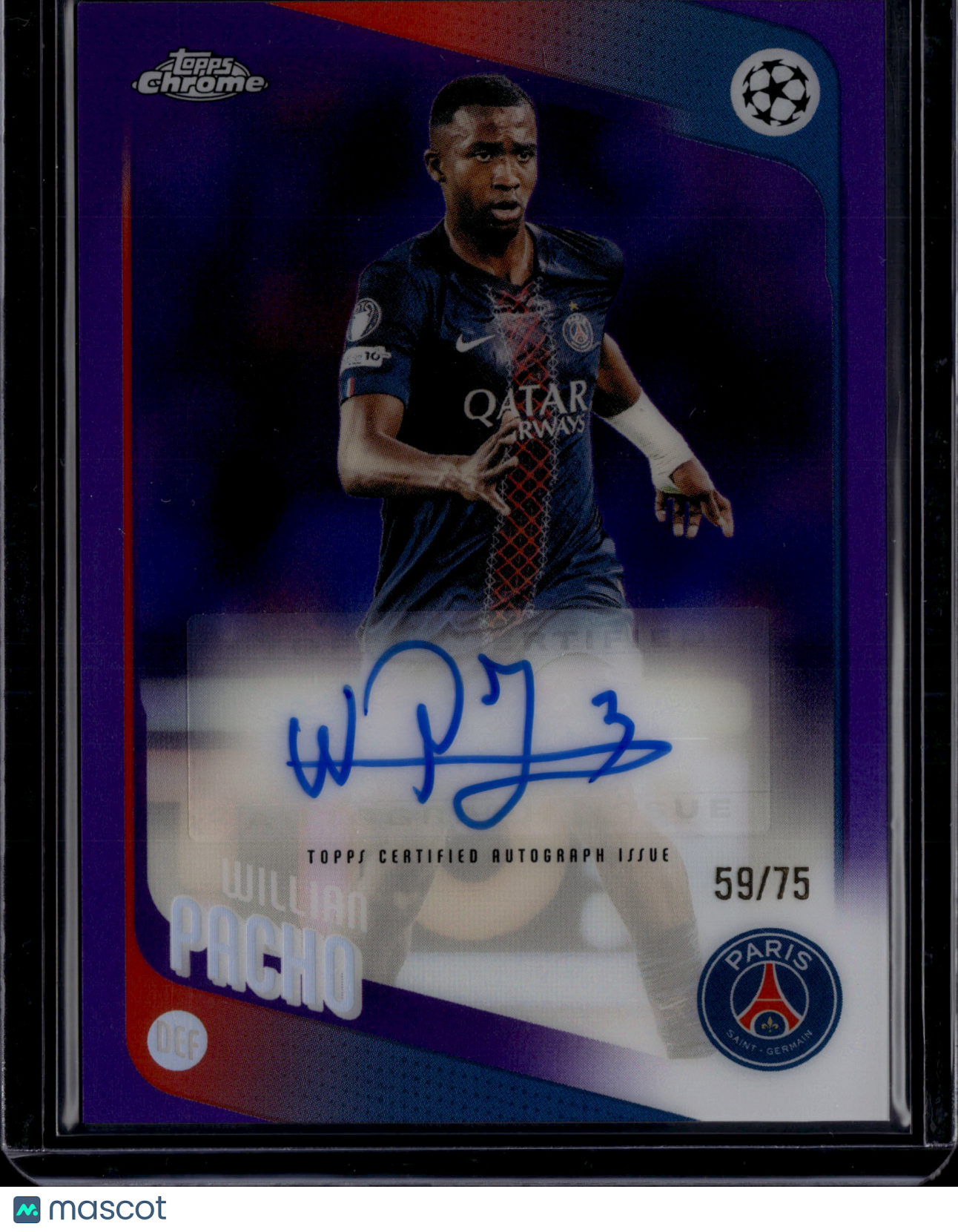 2026 Topps Chrome UEFA Club Competitions Willian Pacho #CA-WP Purple Auto /75