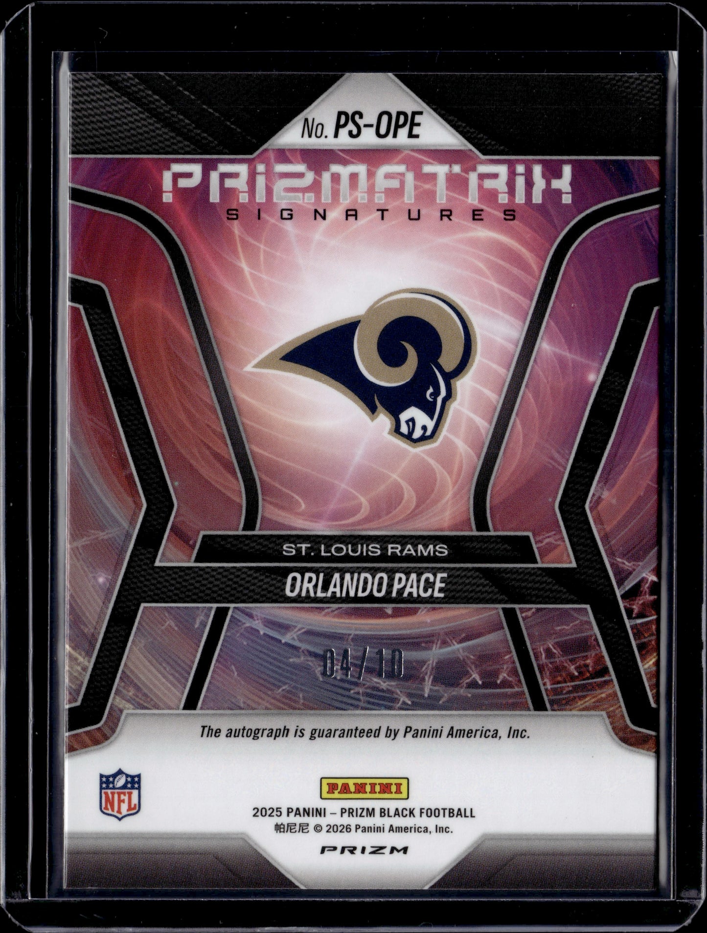 2026 Panini Prizm Black Prizmatrix Signatures Orlando Pace #PS-OPE Gold Auto /10
