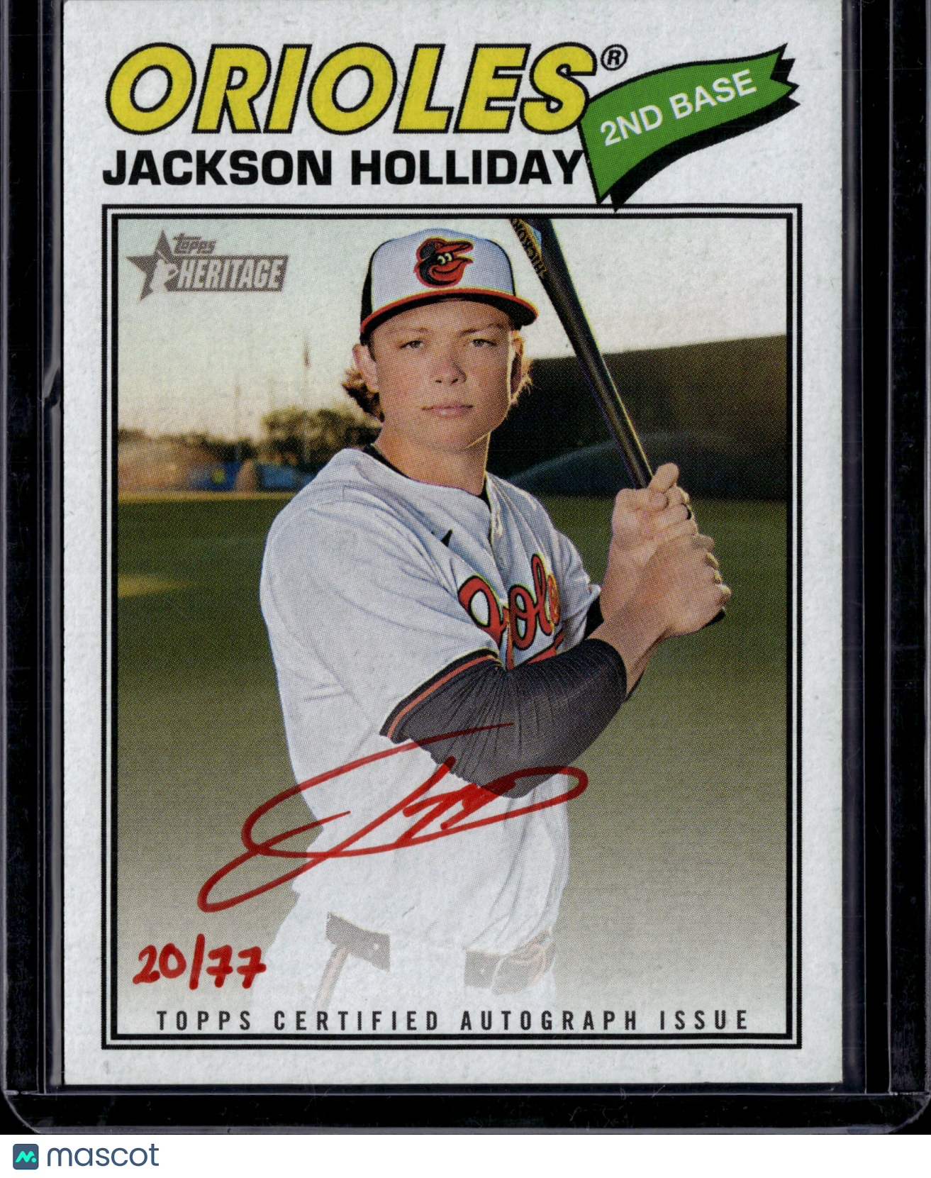 2026 Topps Heritage Jackson Holliday #ROA-JH Red Ink Auto /77