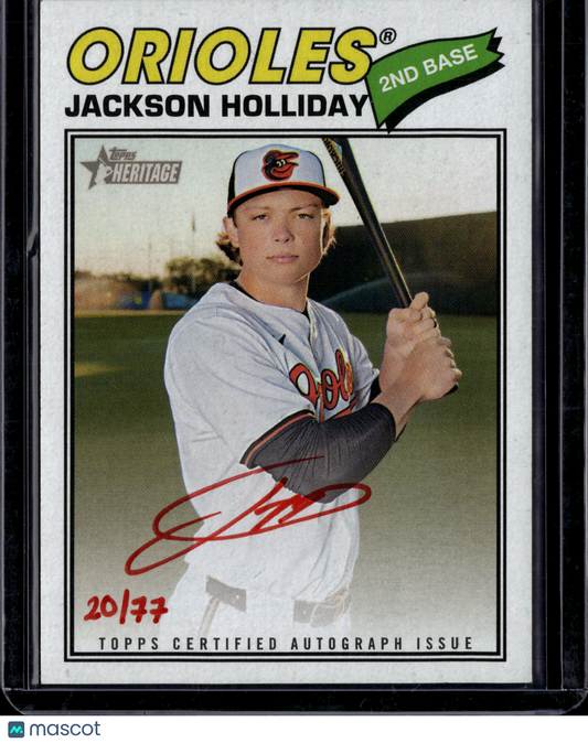 2026 Topps Heritage Jackson Holliday #ROA-JH Red Ink Auto /77
