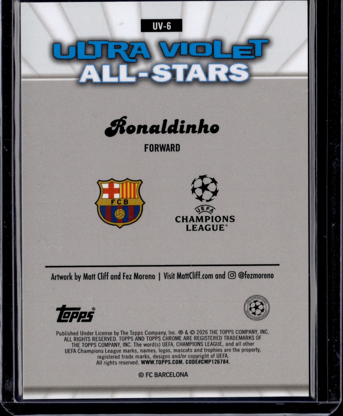 2026 Topps Chrome UEFA Club Competitions Ultra Violet All-Stars Ronaldinho #UV-6