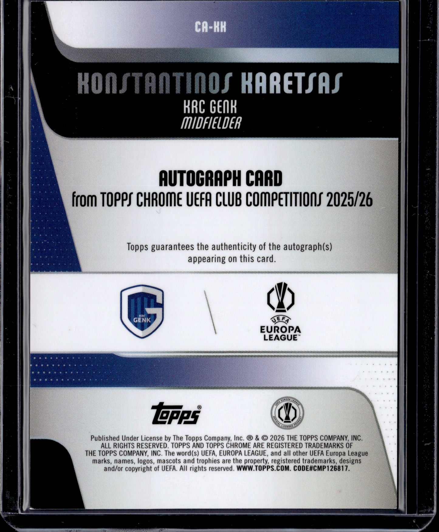 2026 Topps Chrome UEFA Club Competitions Konstantinos Karetsas Auto Green /99