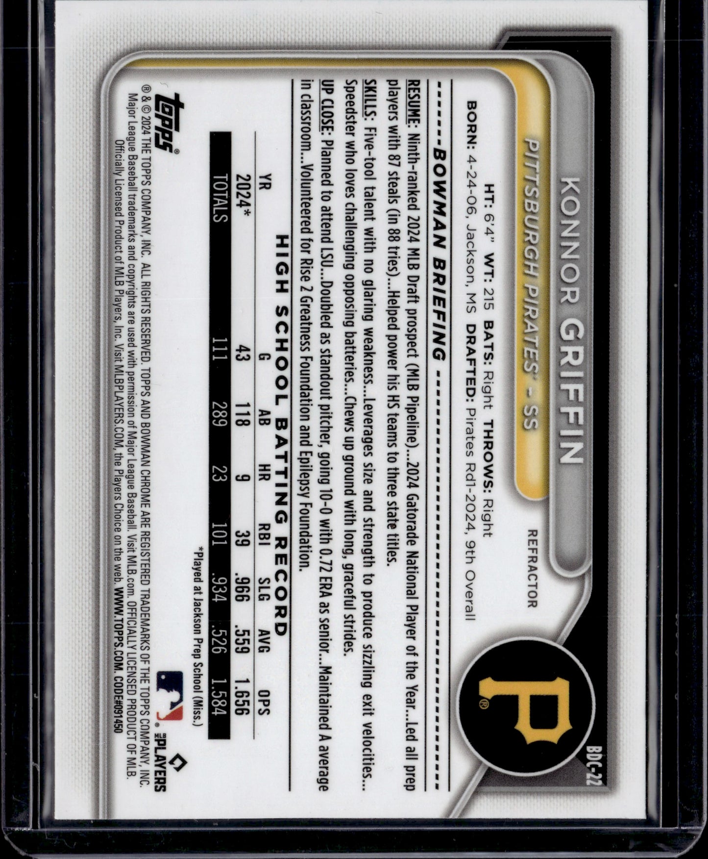 2024 Bowman Chrome Konnor Griffin #BDC-22 Refractor