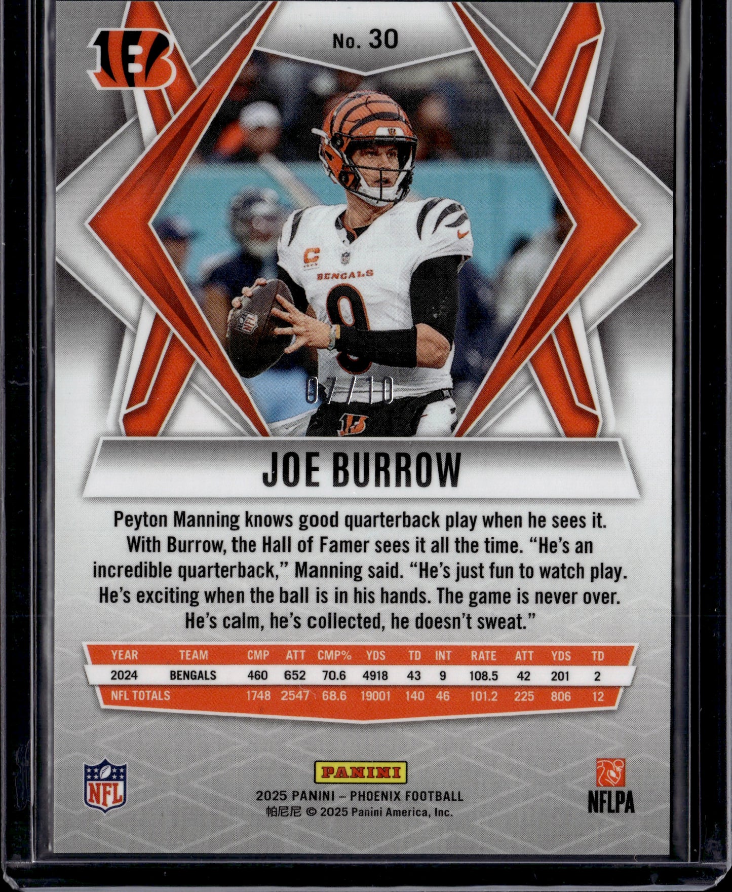2025 Panini Phoenix Football Joe Burrow #30 Gold /10