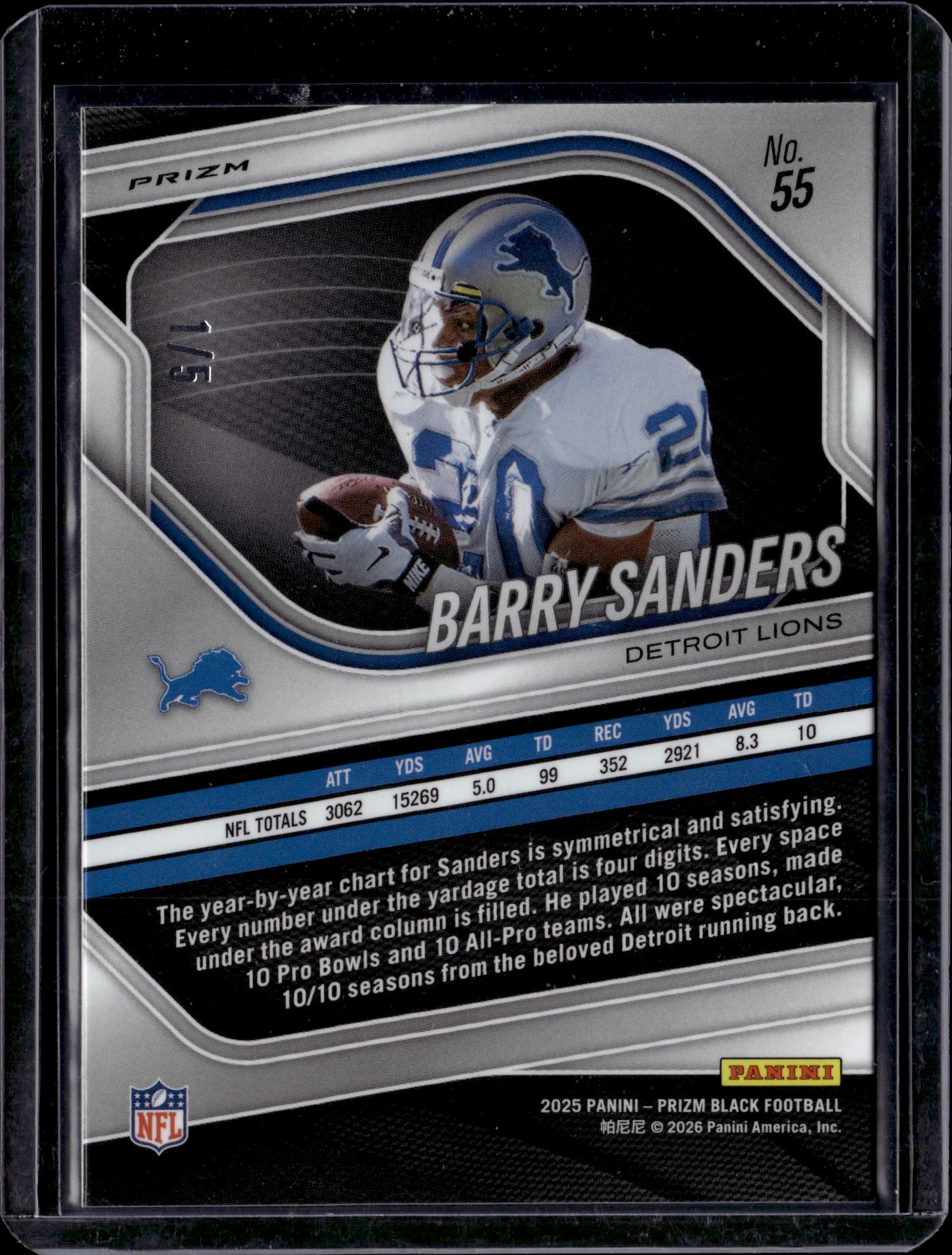 2026 Panini Prizm Black Barry Sanders #55 Gold /5