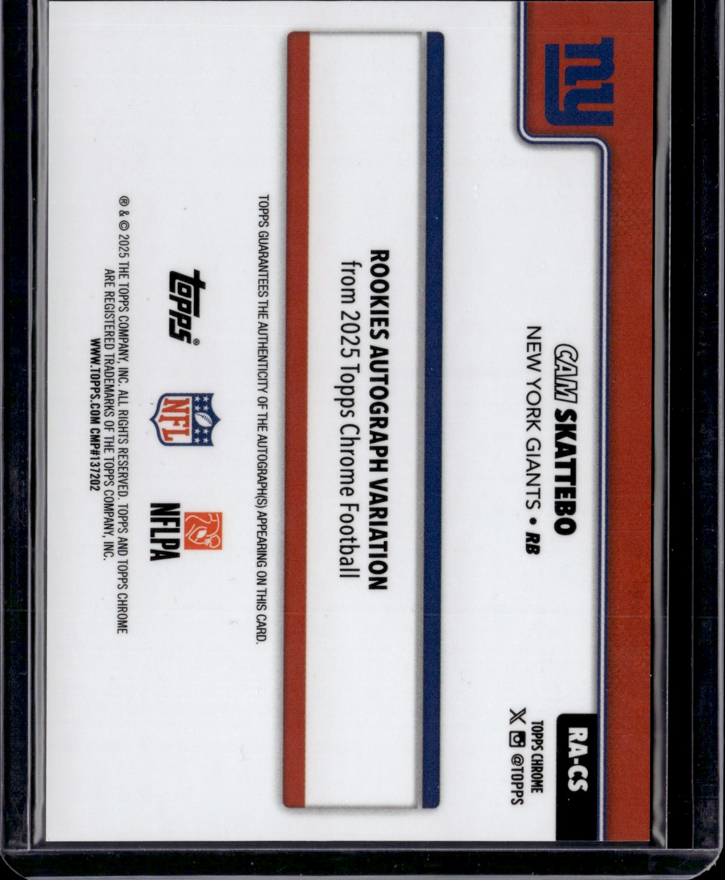 2025 Topps Chrome Cam Skattebo Auto #RA-CS RC