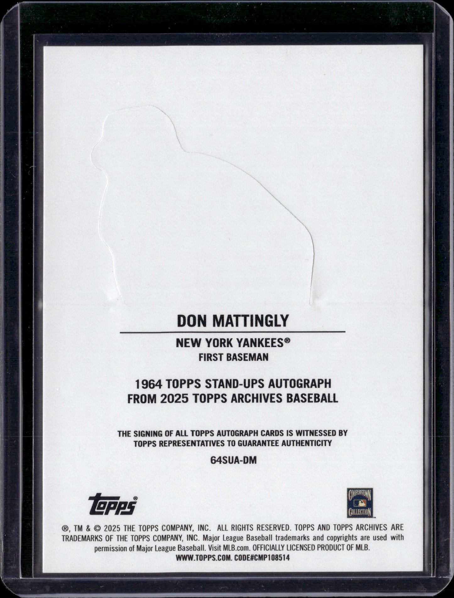 2025 Topps Archives Baseball Don Mattingly 1964 Stand-Ups Autograph /50