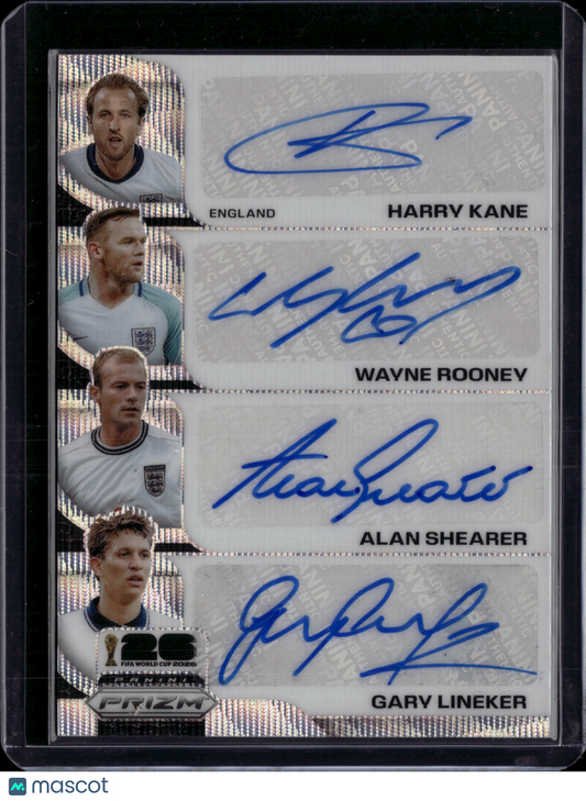2026 Panini Prizm FIFA World Cup Harry Kane Wayne Rooney, Lineker, Shearer Auto