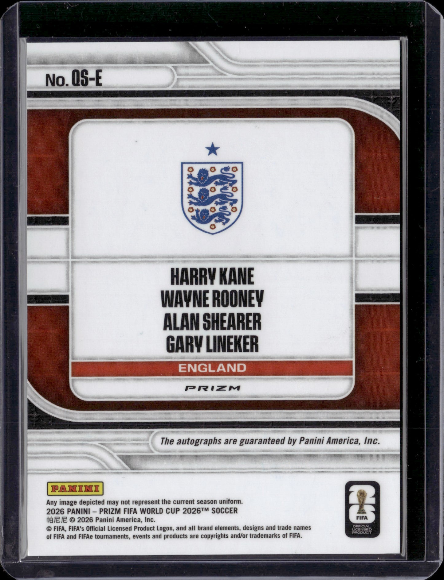 2026 Panini Prizm FIFA World Cup Harry Kane Wayne Rooney, Lineker, Shearer Auto
