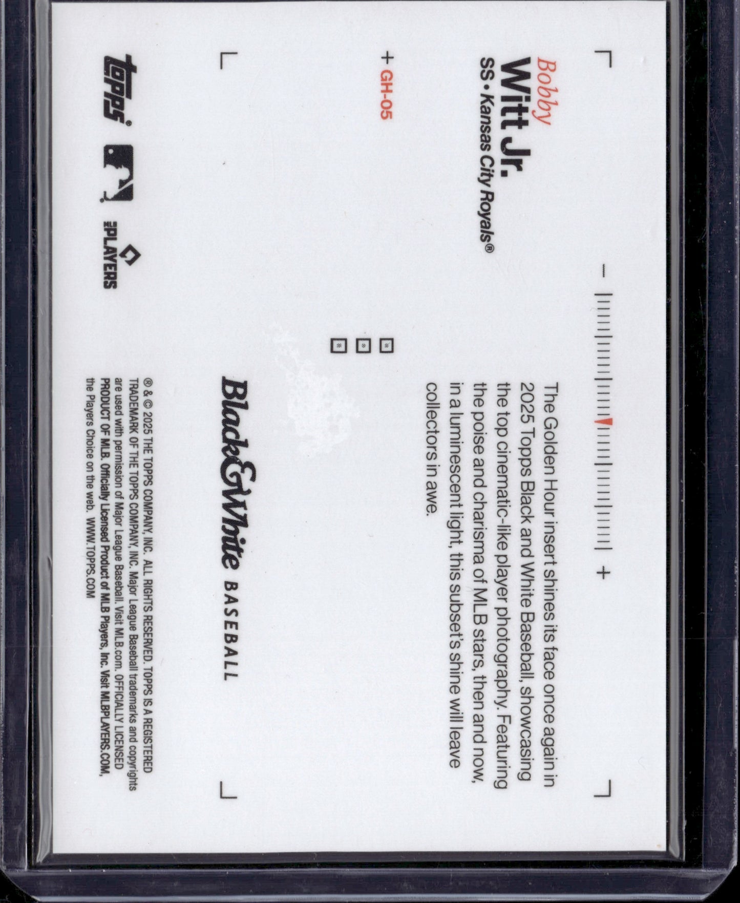 2025 Topps Black & White Bobby Witt Jr. #GH-05 Golden Hour /50