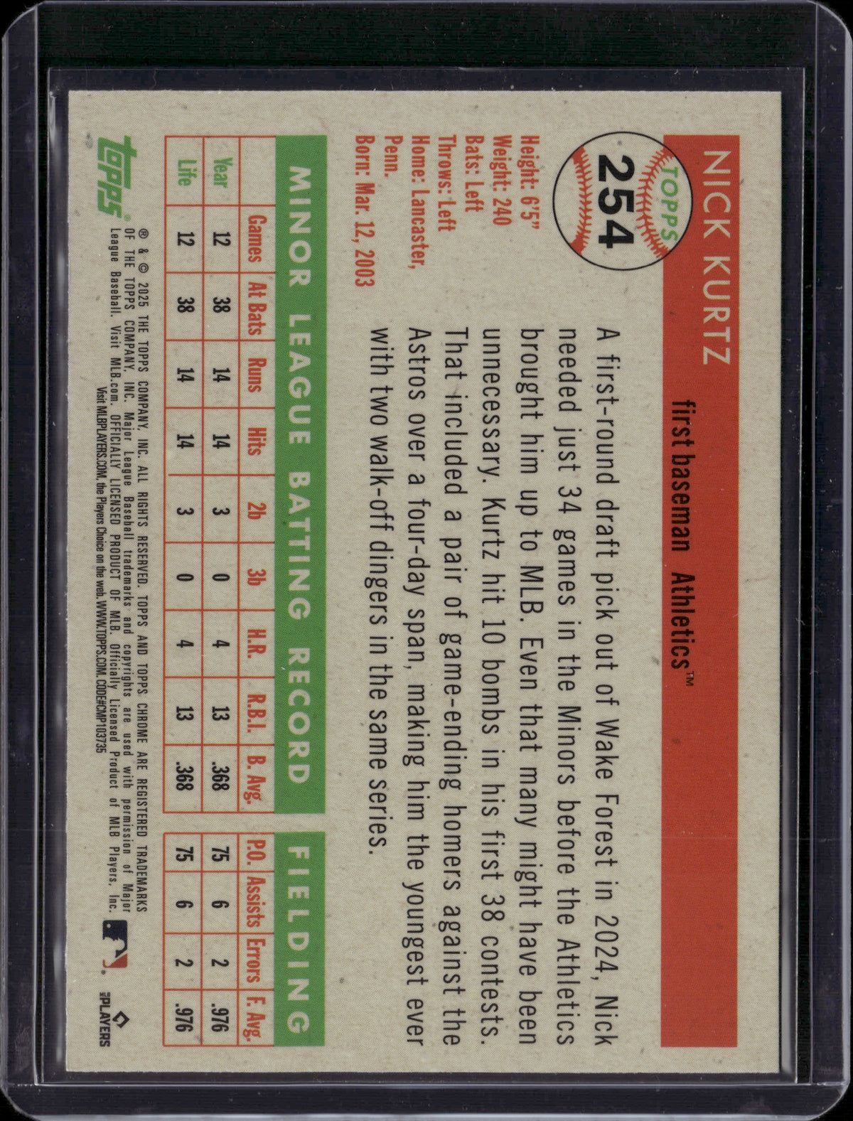 2025 Topps Heritage Chrome Nick Kurtz #254 Refractor 68/75 RC