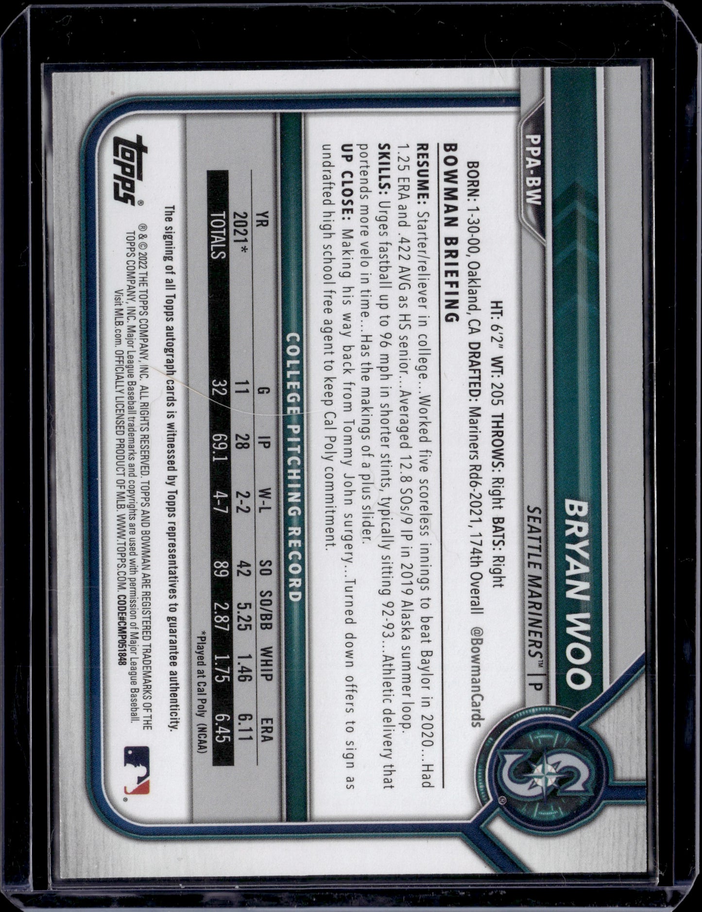 2022 Bowman Paper Prospects Autographs Bryan Woo #PPA-BW 1st Bowman