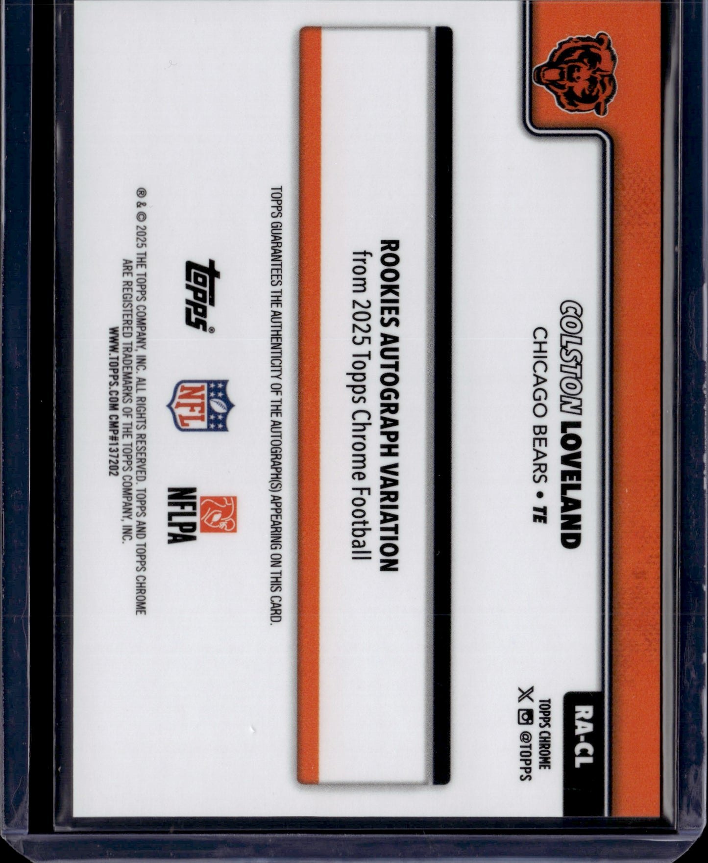 2025 Topps Chrome Colston Loveland #RA-CL Blue Auto /150 RC