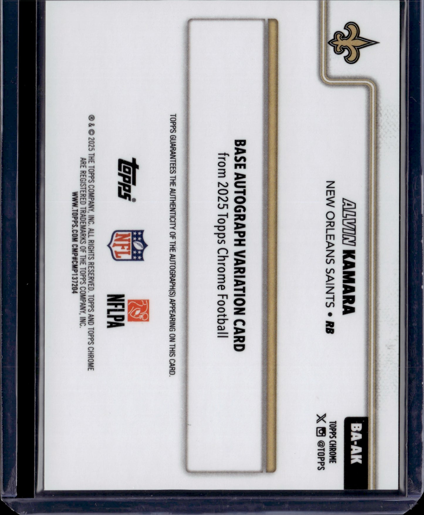 2025 Topps Chrome Alvin Kamara #BA-AK Gold Auto /50