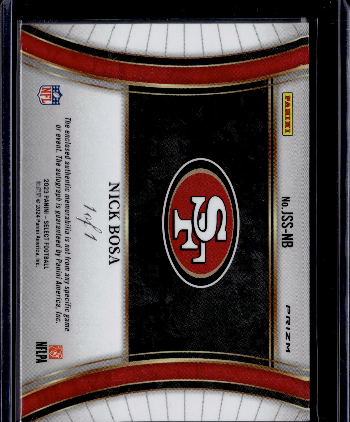 2024 Panini Select Football Nick Bosa #JSS-NB 1/1 One Of One Auto Patch