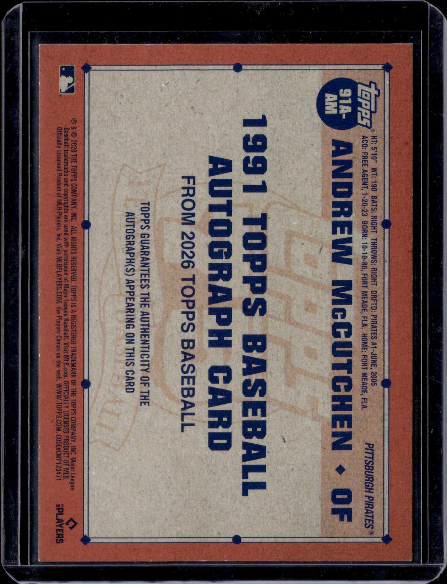 2026 Topps Baseball Andrew McCutchen #91A-AM Gold Auto /50