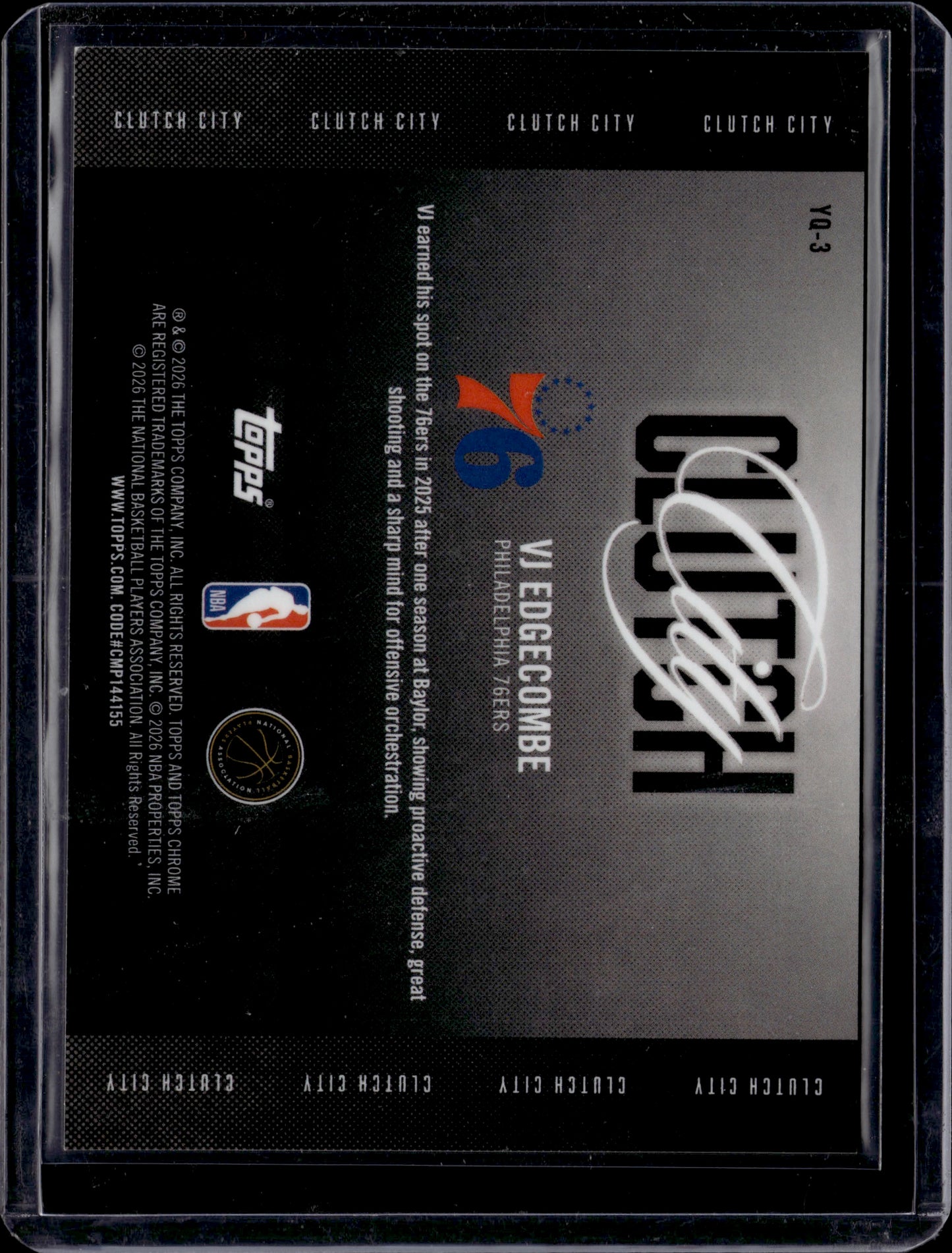2026 Topps Chrome Clutch City VJ Edgecombe #YQ-3 RC /50