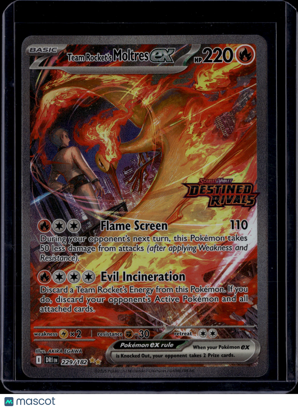 2025 Destined Rivals Team Rockets Moltres EX Holo Secret Rare SAR Stamp #229/182