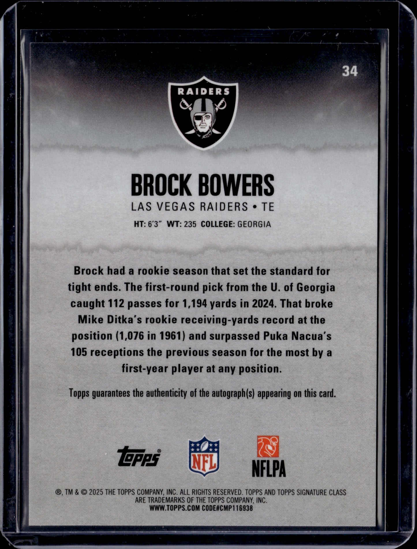 2025 Topps Composite Brock Bowers Auto #34