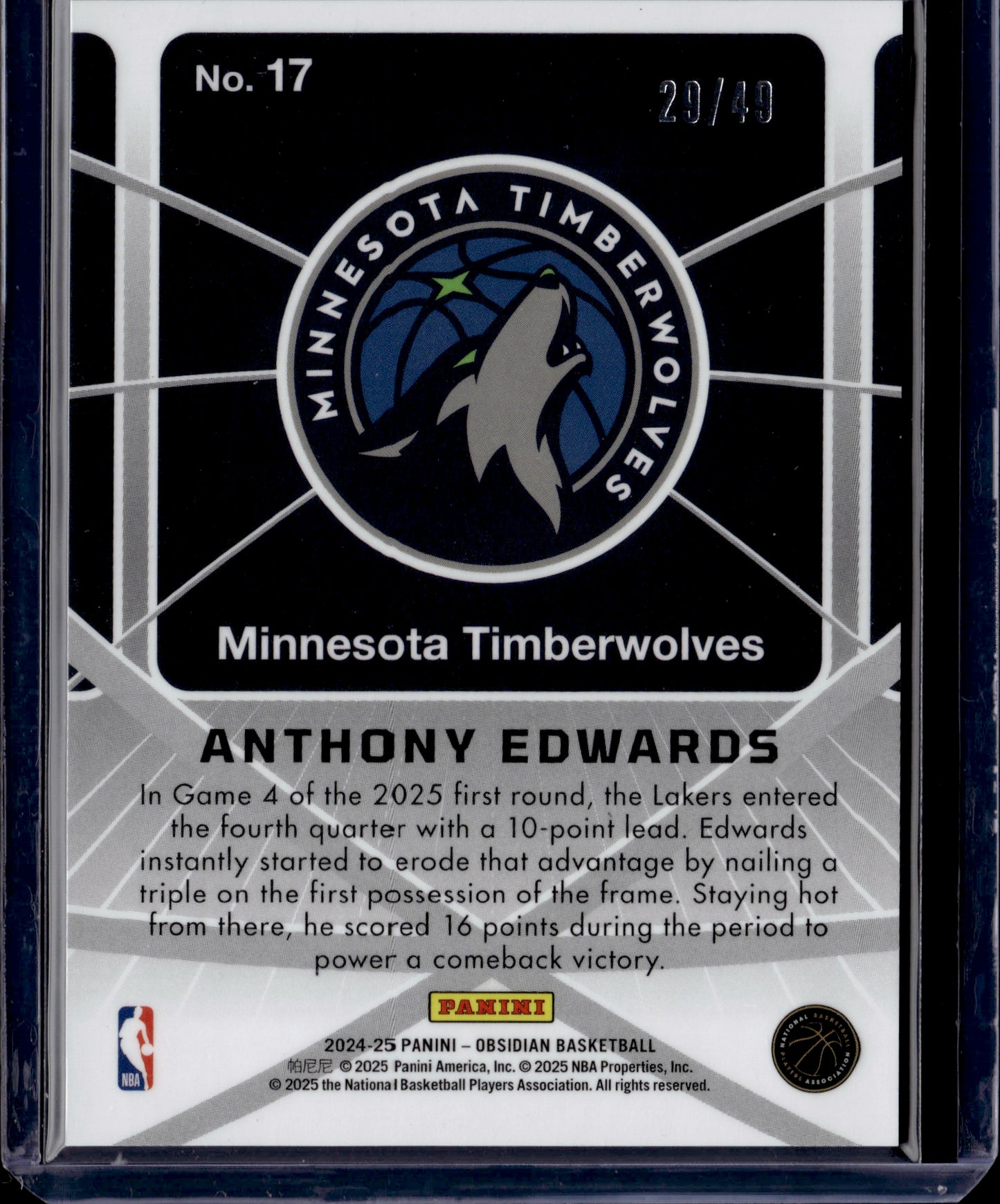 2025 Panini Obsidian Atomic Initials Anthony Edwards #17 Pink /49