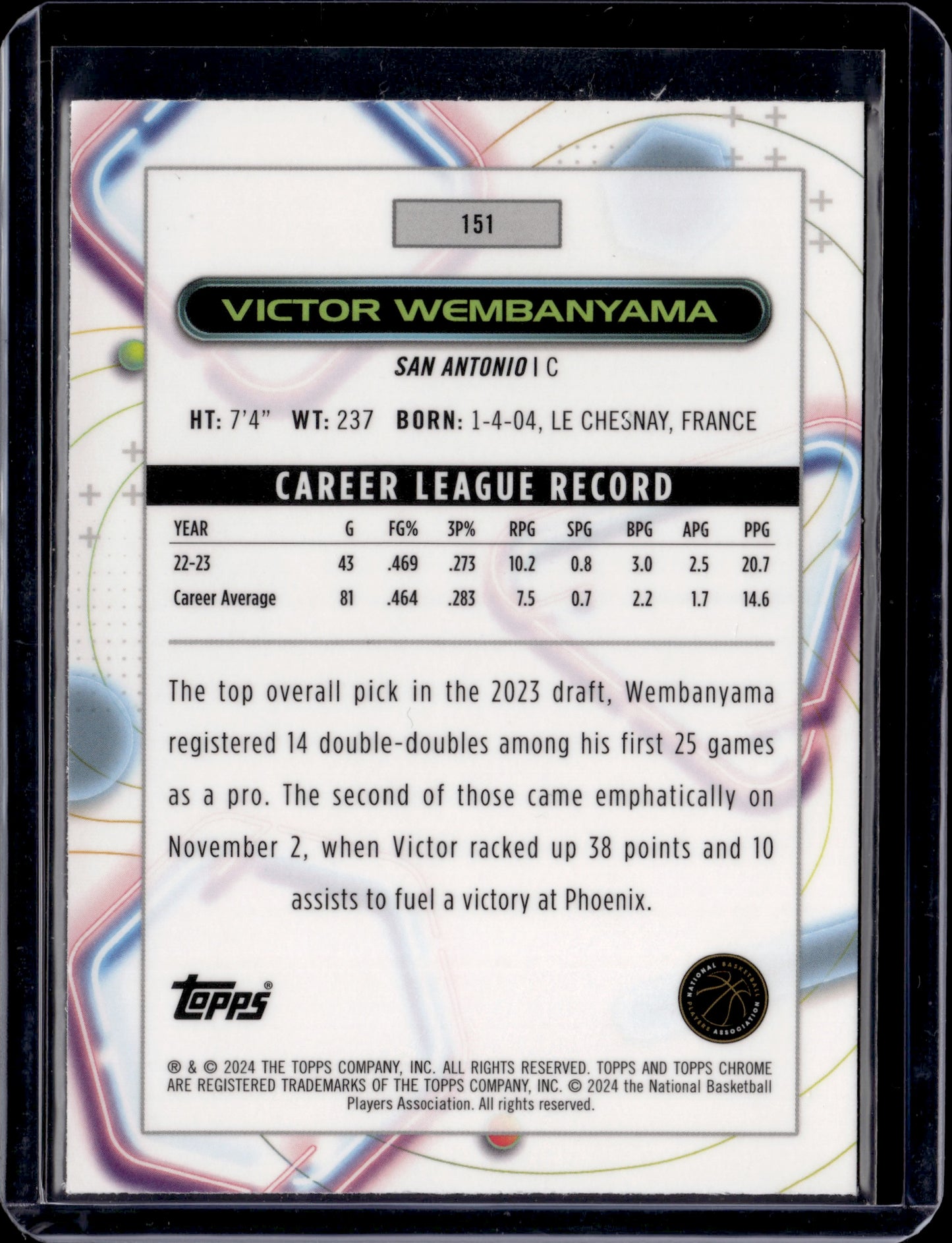 2024 Topps Chrome Cosmic Victor Wembanyama #151 RC
