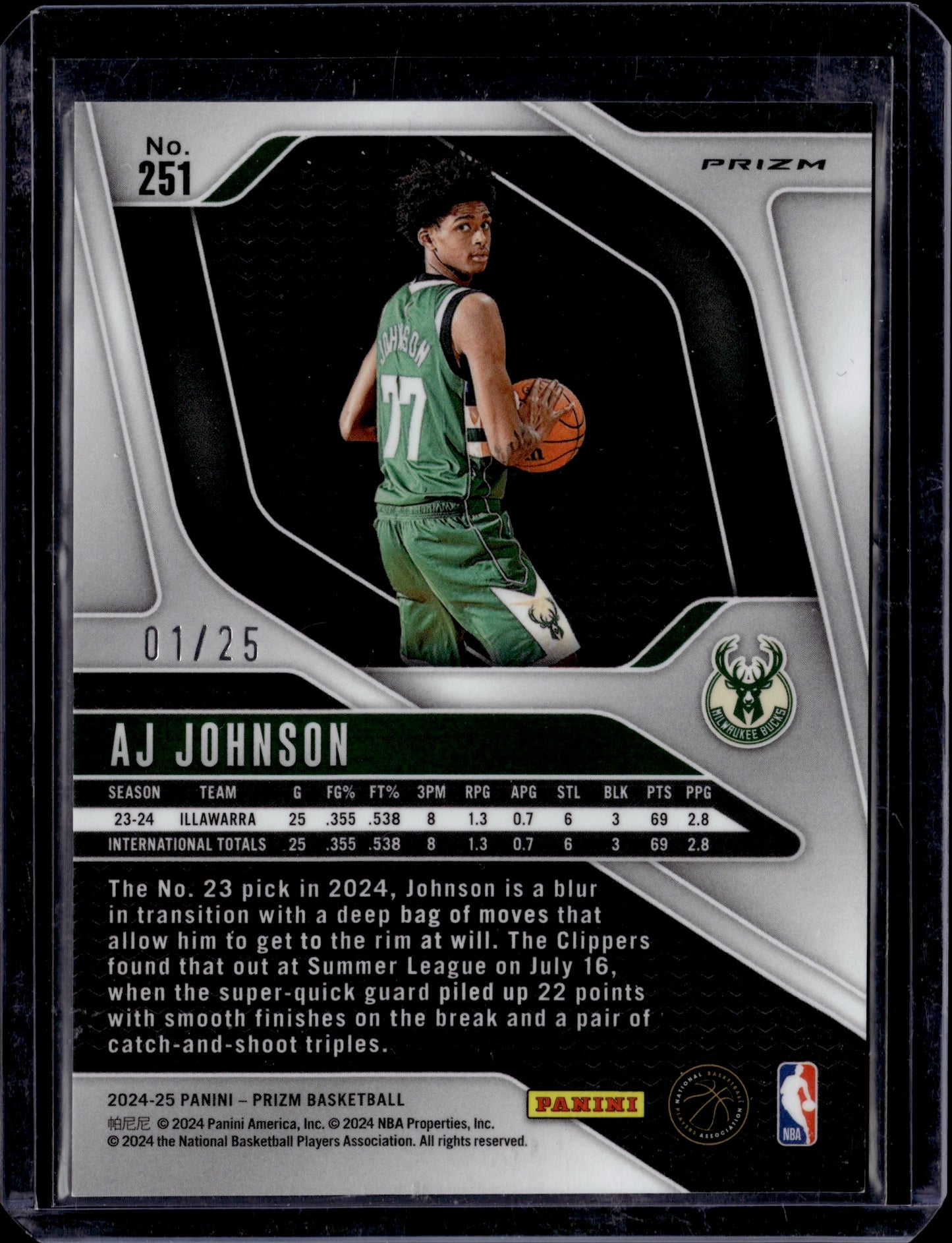2024 Panini Prizm AJ Johnson #251 Green Pulsar RC 01/25