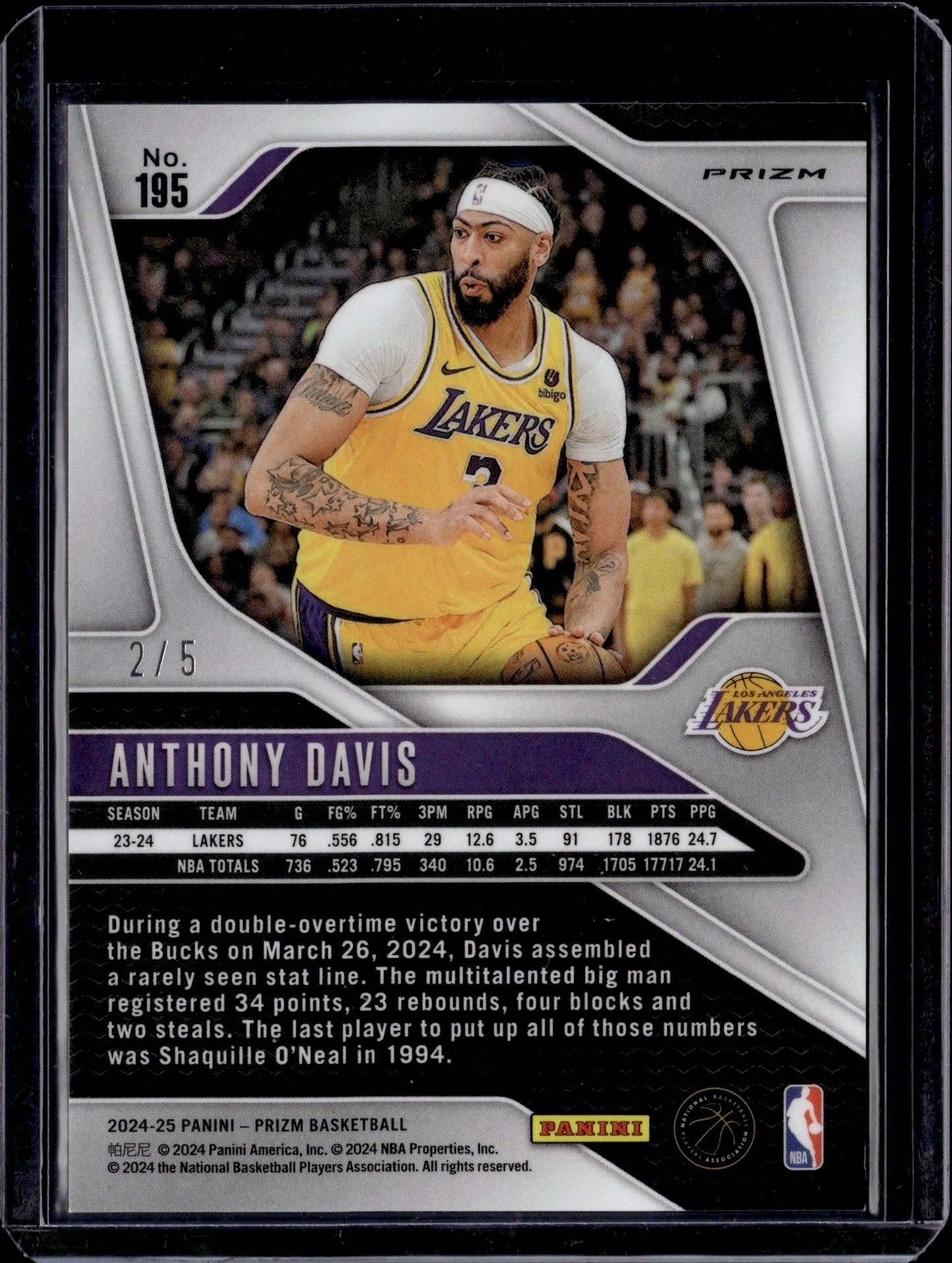 2024 Panini Prizm Anthony Davis #195 Green /5