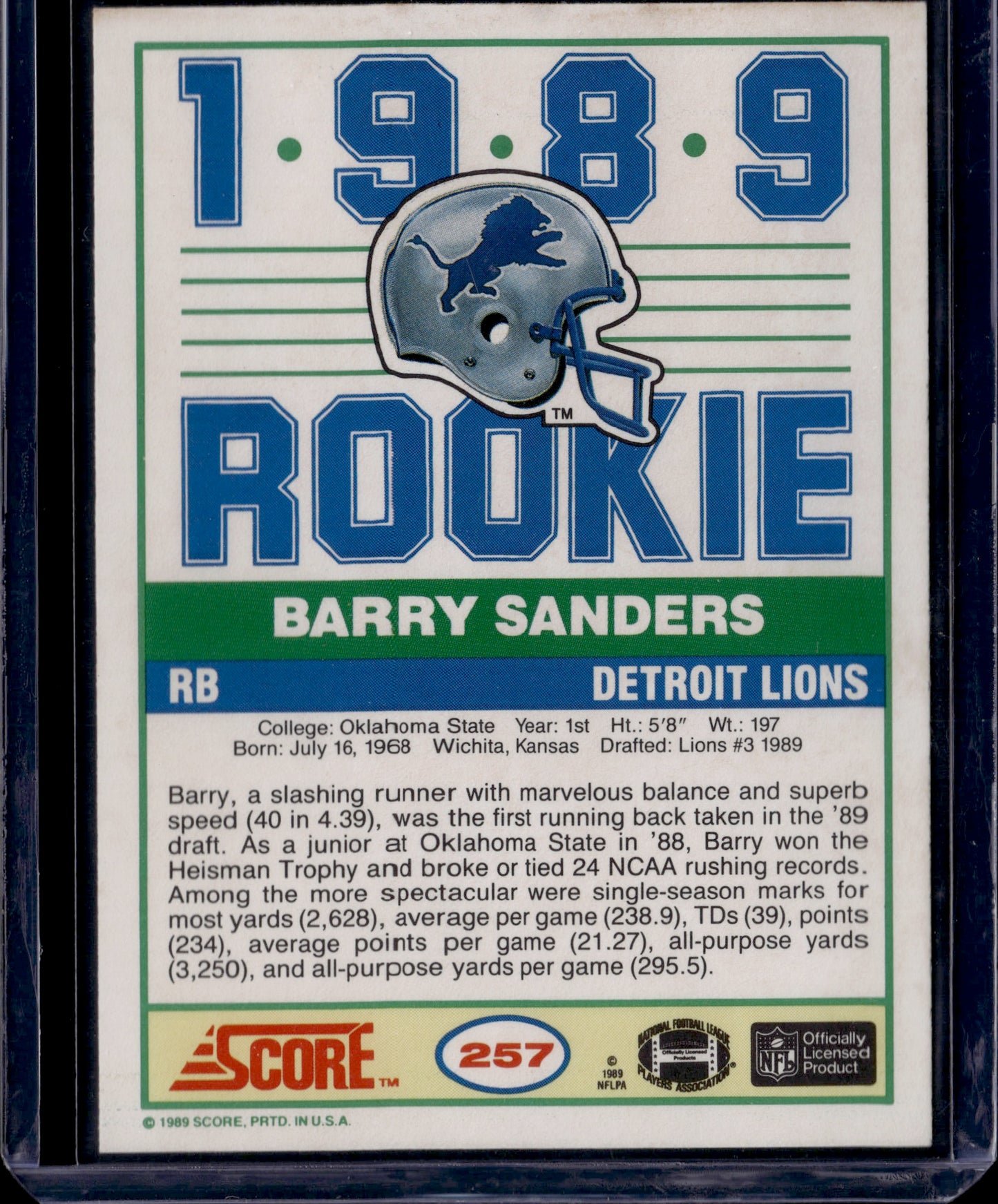 1989 Score Barry Sanders #257