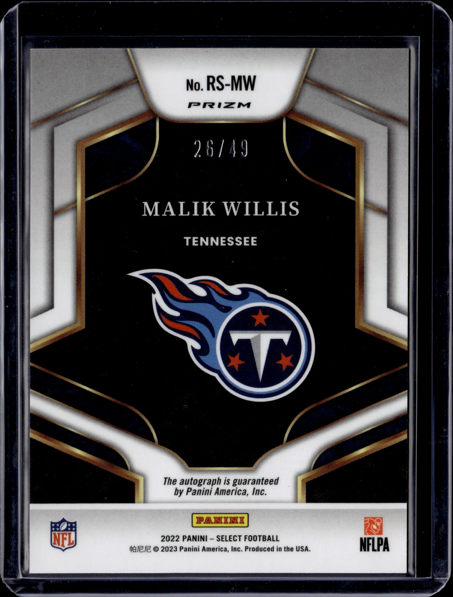 2023 Panini Select Prizm Malik Willis #RS-MW Auto /49 RC
