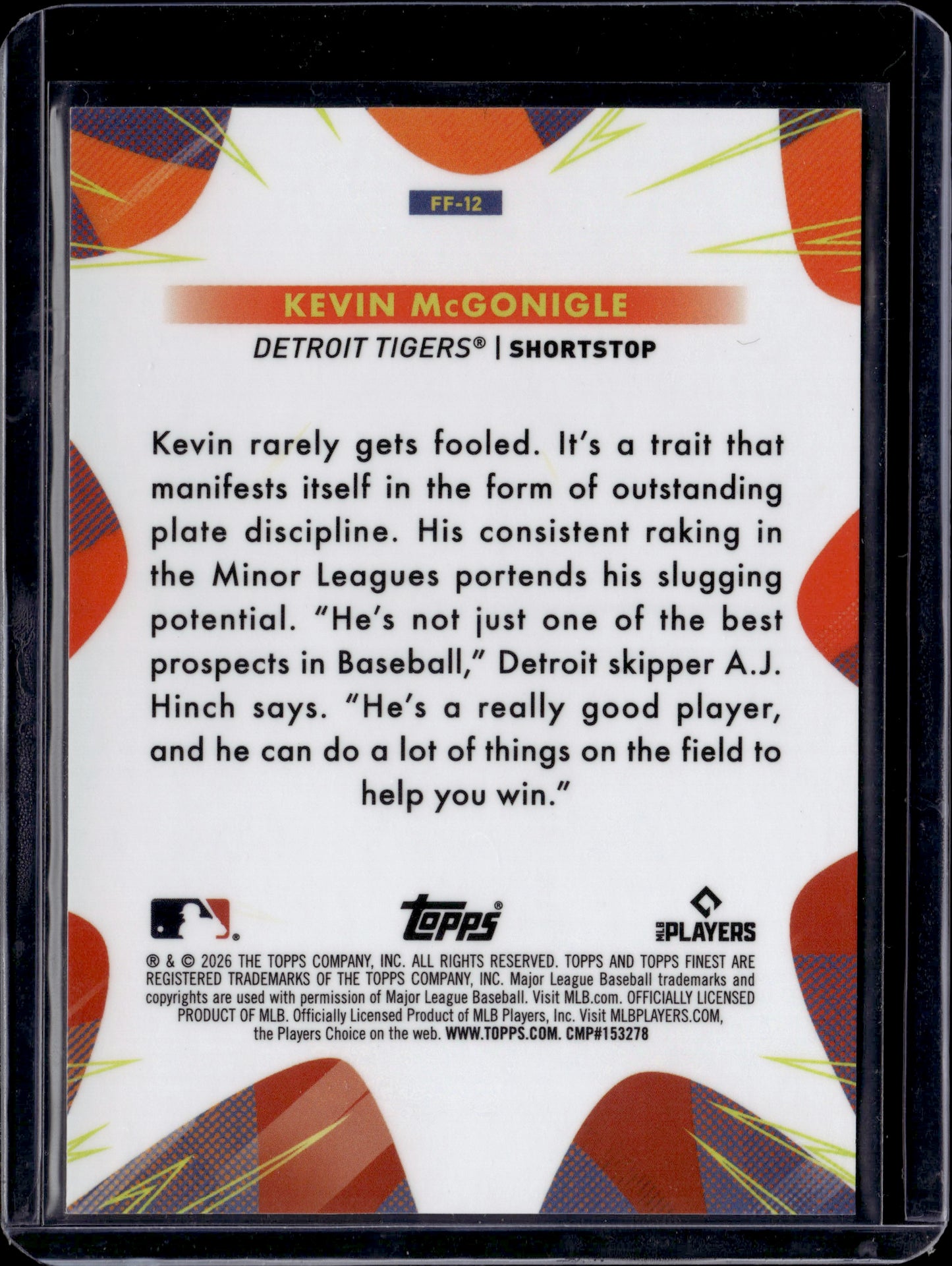 2026 Topps Finest Futures Kevin McGonigle #FF-12 Orange RC /25