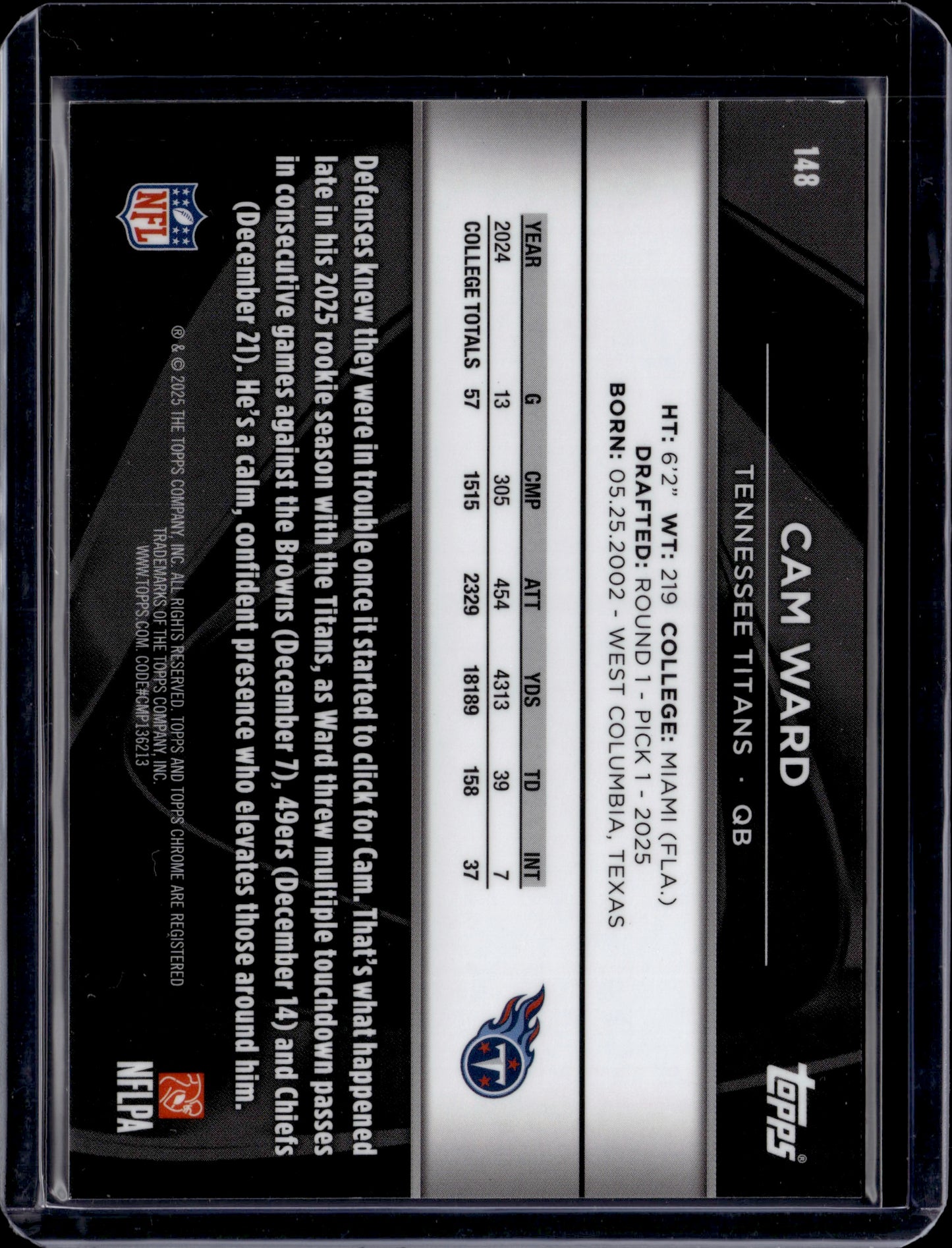 2025 Topps Chrome Black Cam Ward #148 Green /99 RC