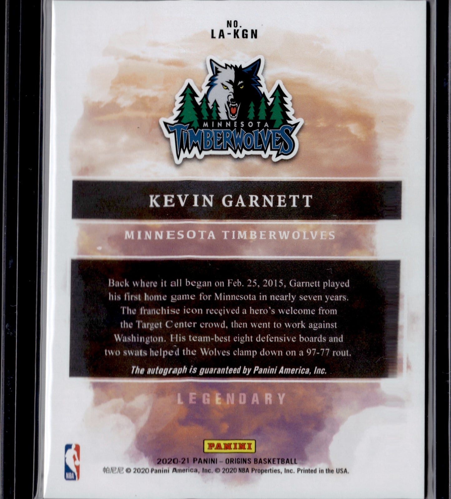 2020 Panini Origins Basketball Legendary Autographs Kevin Garnett #LA-KGN /25