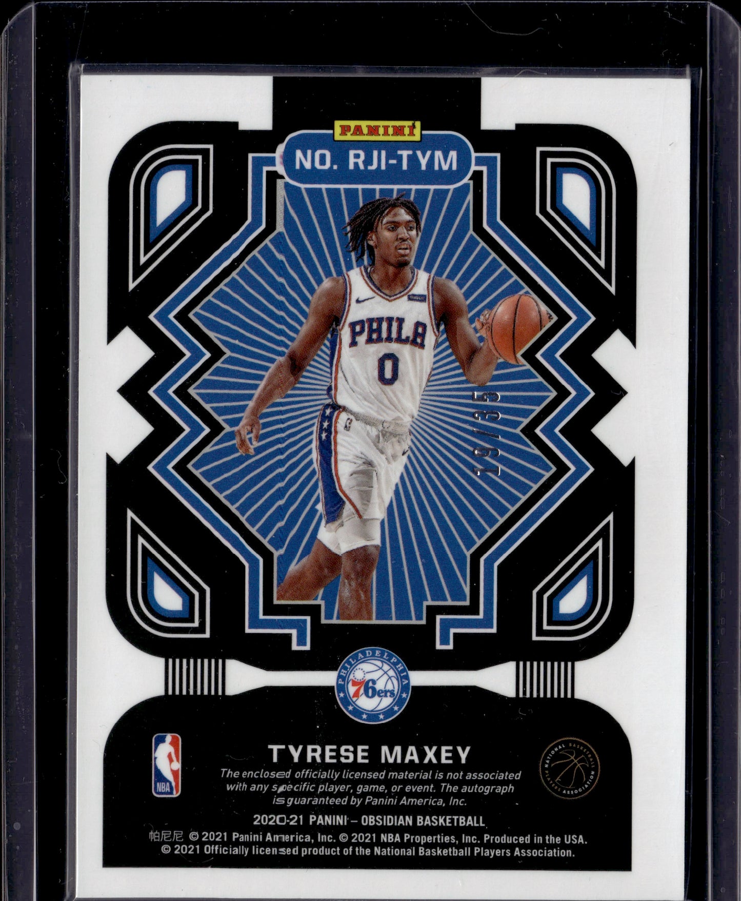 2021 Panini Obsidian Tyrese Maxey Auto /35 #RJI-TYM RC Memorabilia