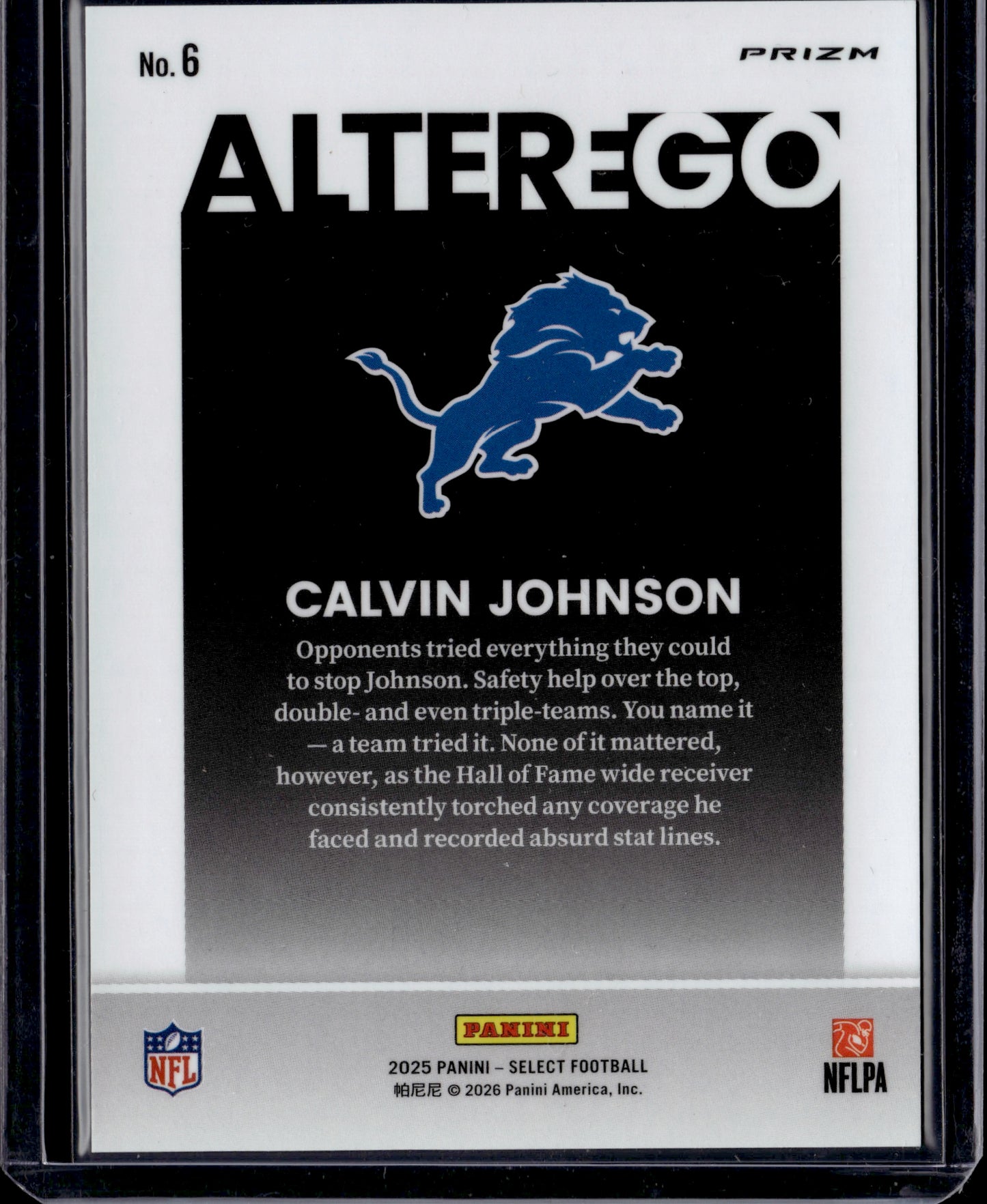 2026 Panini Select Alter Ego Calvin Johnson #6 Prizm