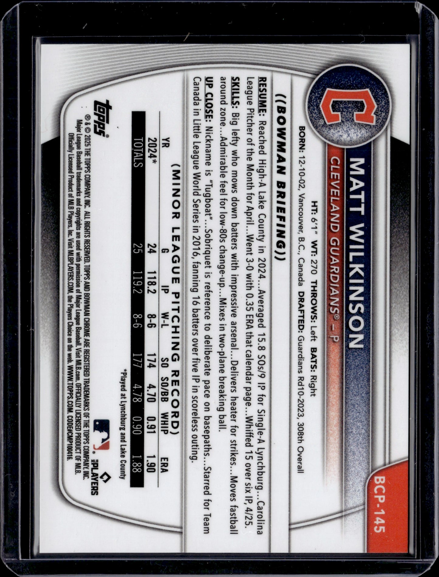 2025 Bowman Chrome Matt Wilkinson #BCP-145 Red Lava Refractor