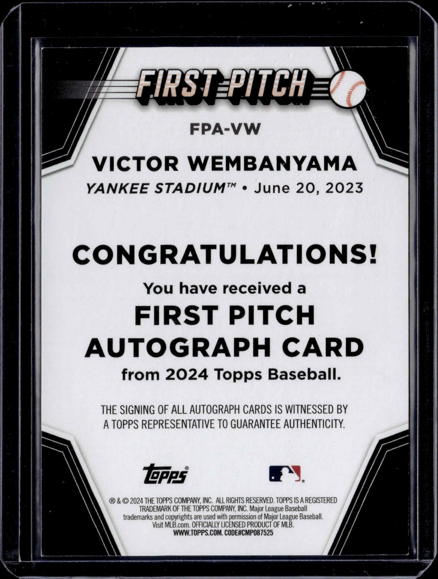 2024 Topps Baseball First Pitch Victor Wembanyama Auto #FPA-VW /99