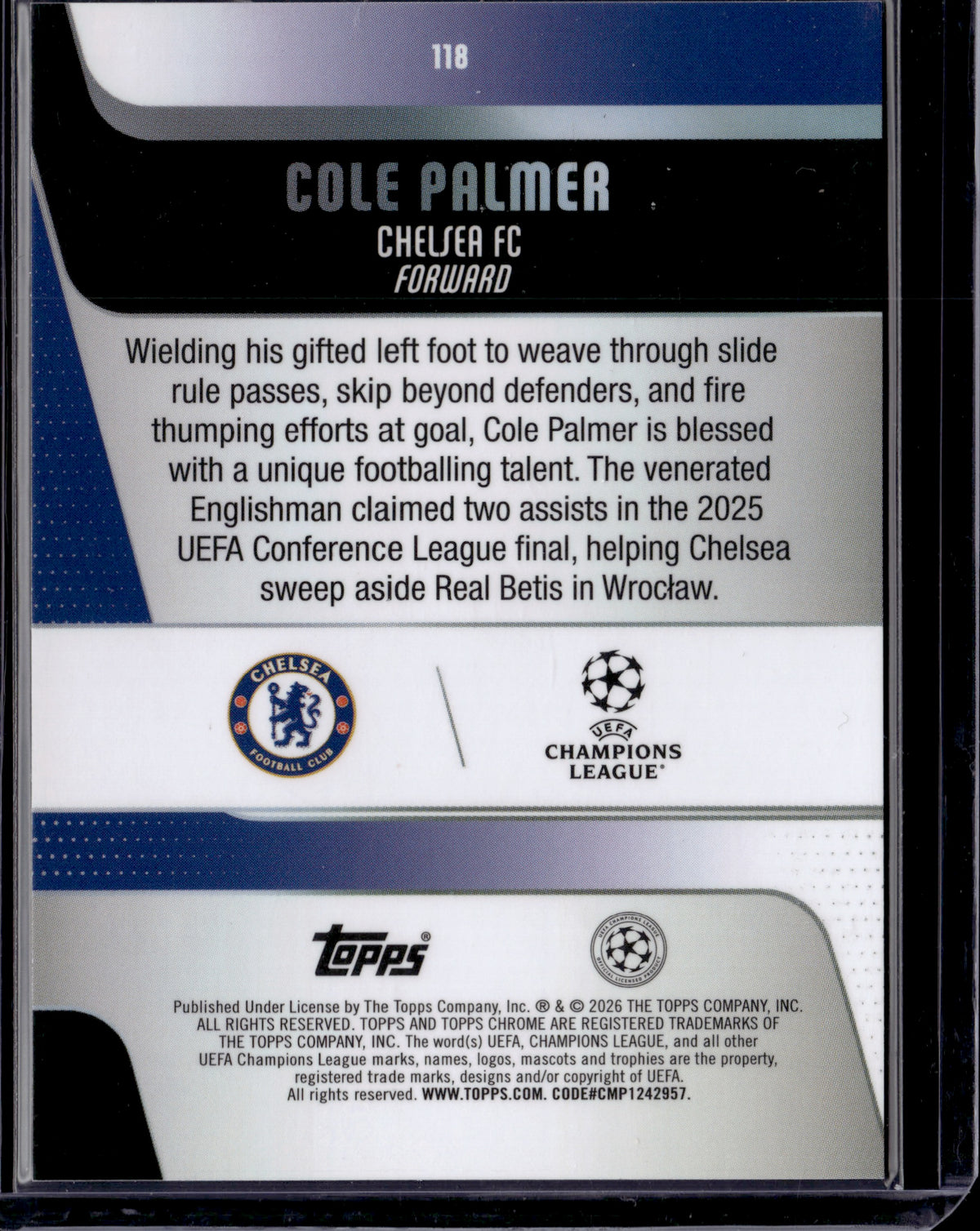 2026 Topps Chrome Cole Palmer #118 Red Checkerboard /5