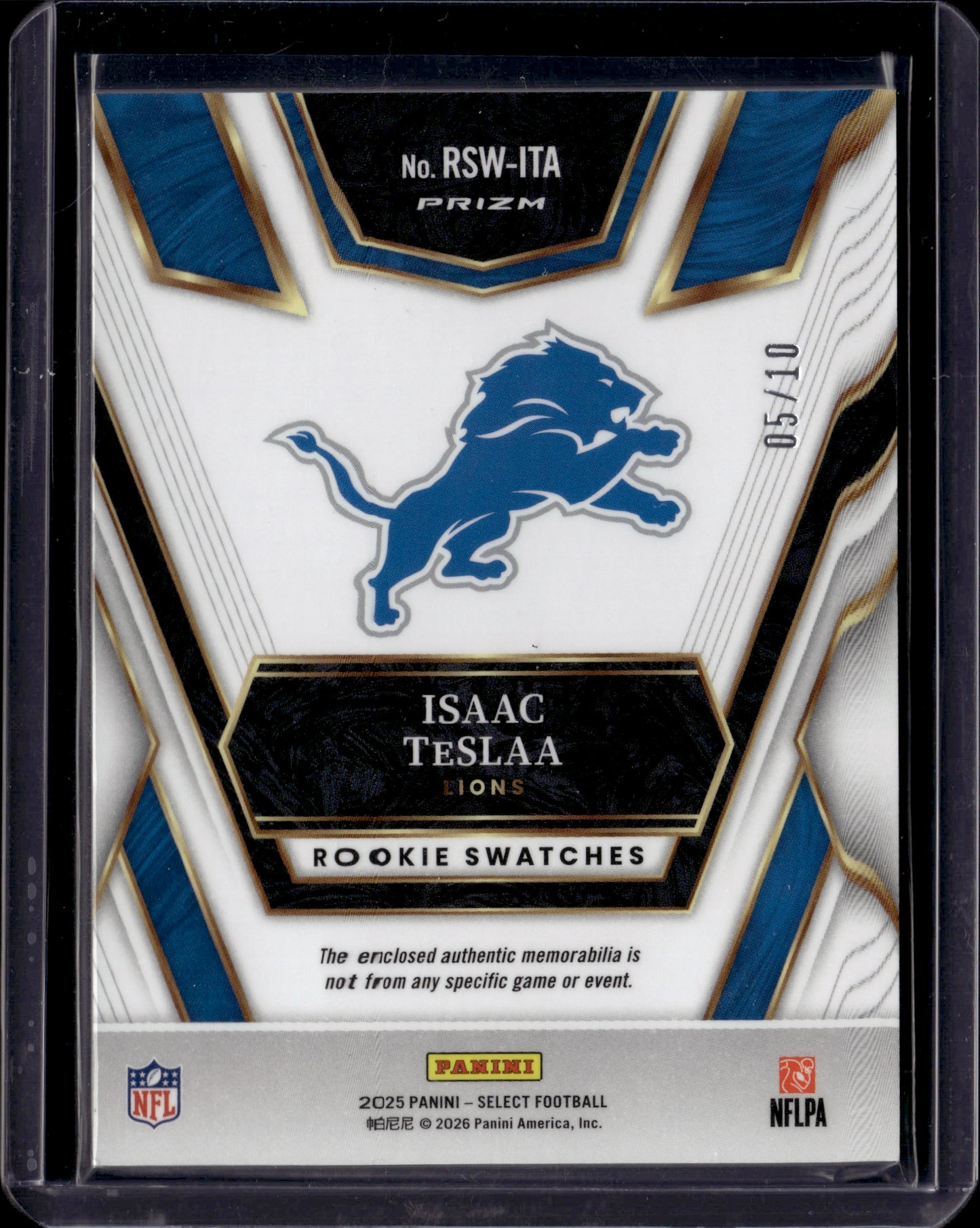 2026 Panini Select Rookie Swatches Isaac Teslaa Gold Prizm /10 Patch Memorabilia