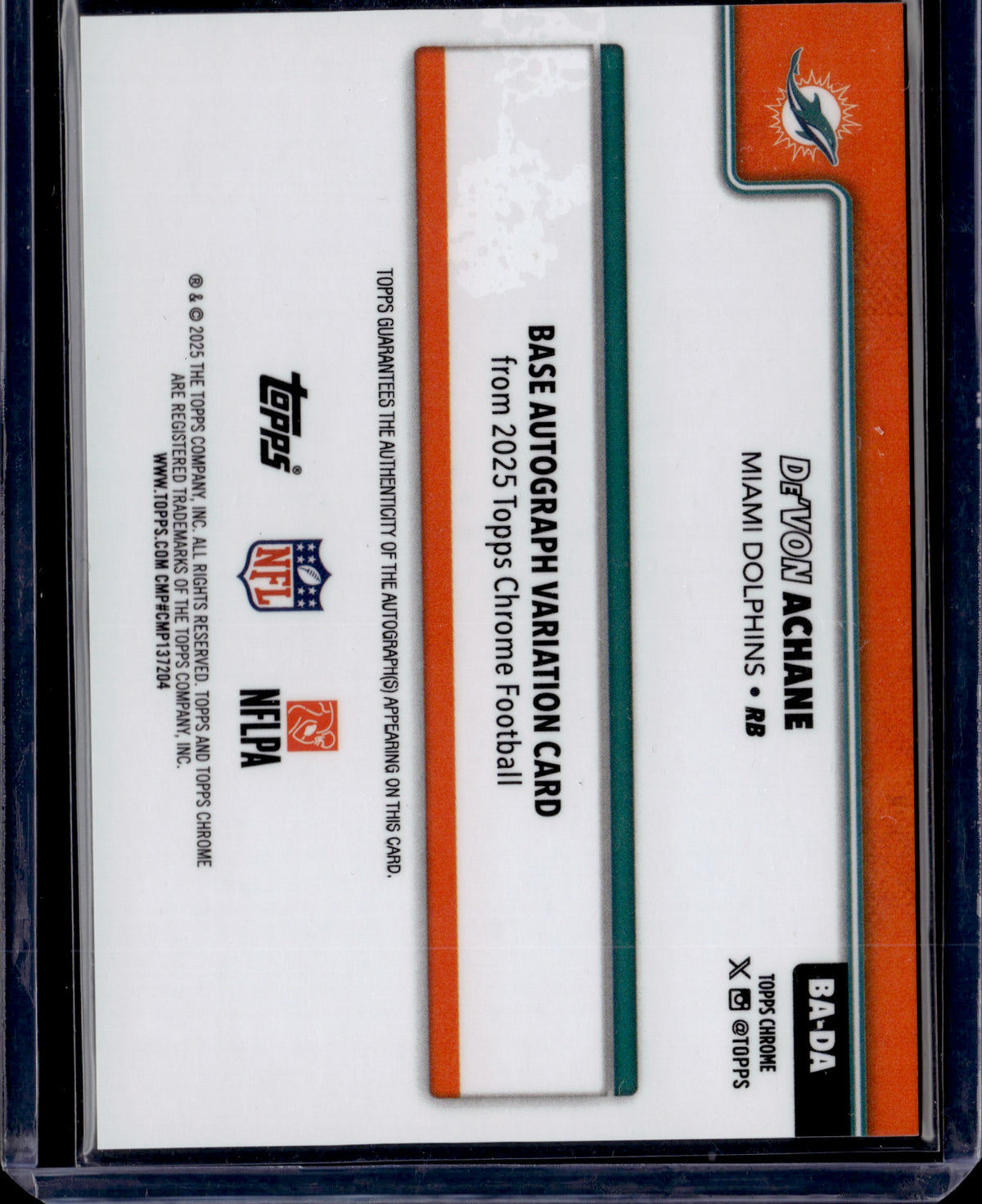 2025 Topps Chrome De'Von Achane #BA-DA Orange Auto /25